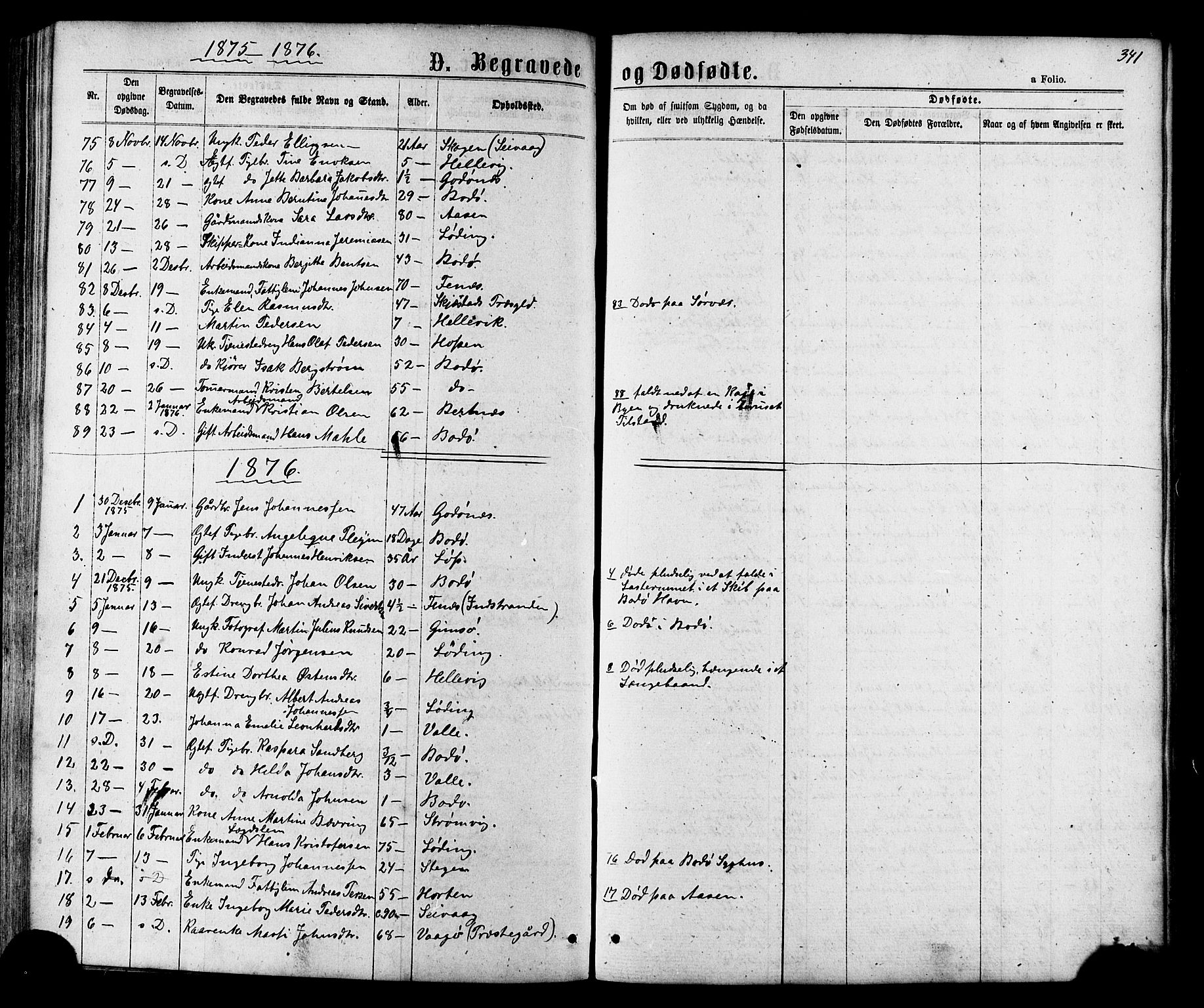 Ministerialprotokoller, klokkerbøker og fødselsregistre - Nordland, AV/SAT-A-1459/801/L0029: Parish register (copy) no. 801C04, 1868-1878, p. 341