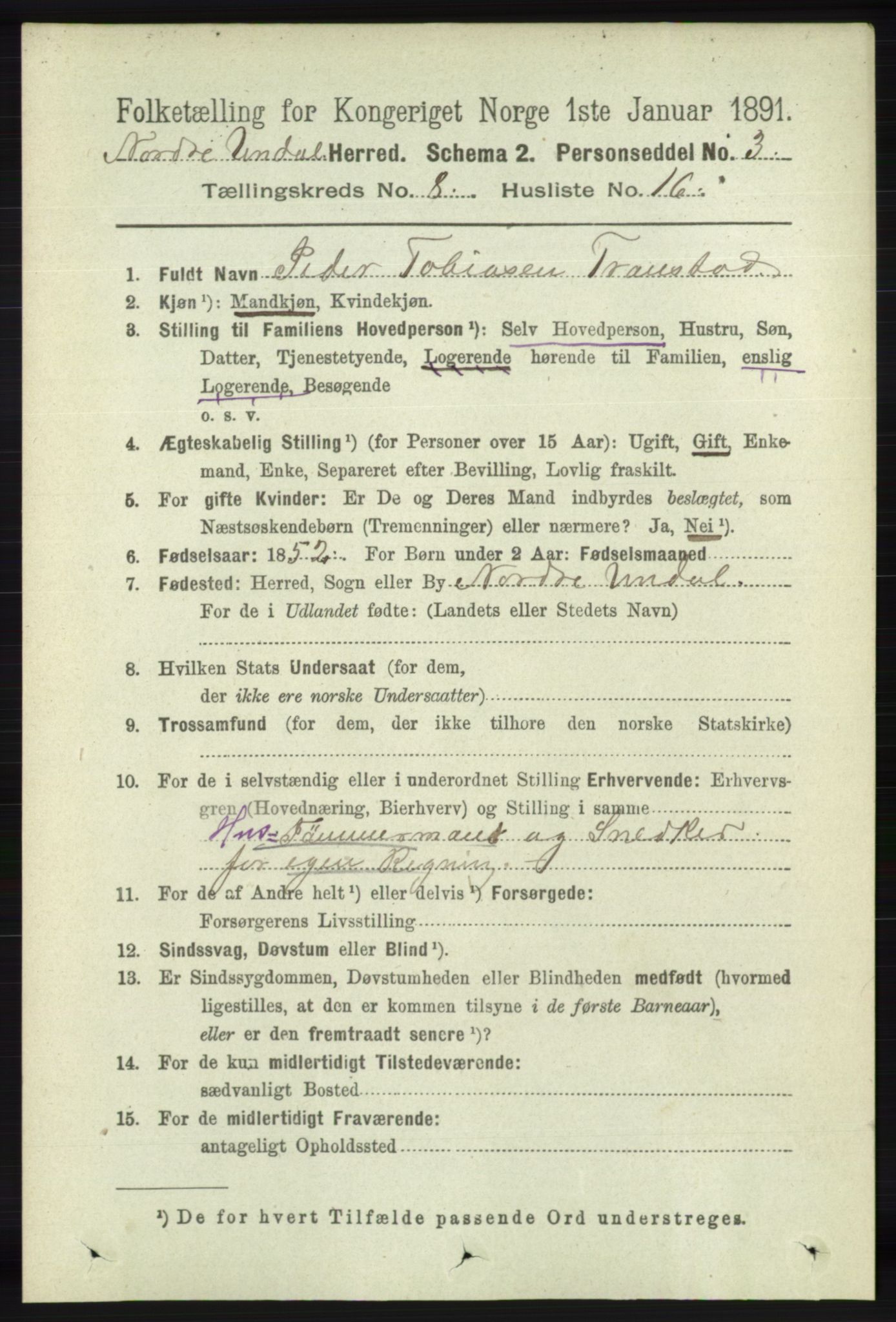 RA, 1891 census for 1028 Nord-Audnedal, 1891, p. 2184