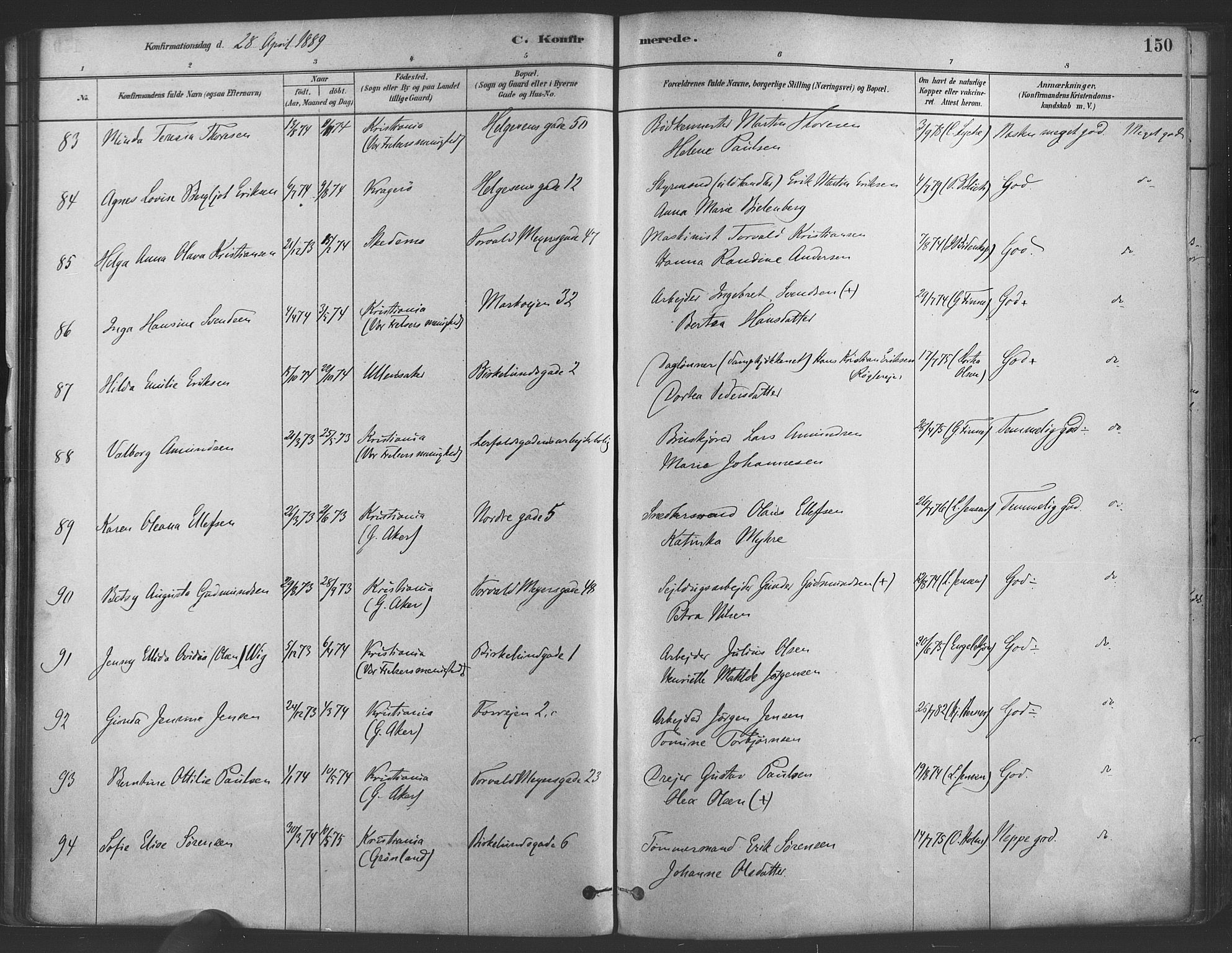 Paulus prestekontor Kirkebøker, AV/SAO-A-10871/F/Fa/L0004: Parish register (official) no. 4, 1879-1891, p. 150