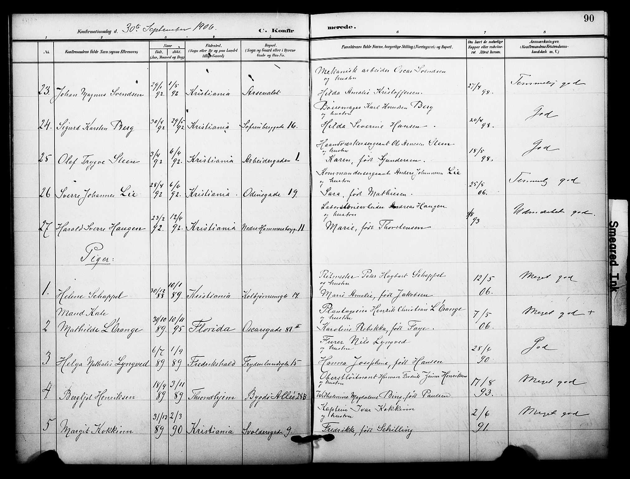 Garnisonsmenigheten Kirkebøker, AV/SAO-A-10846/F/Fa/L0014: Parish register (official) no. 14, 1905-1914, p. 90