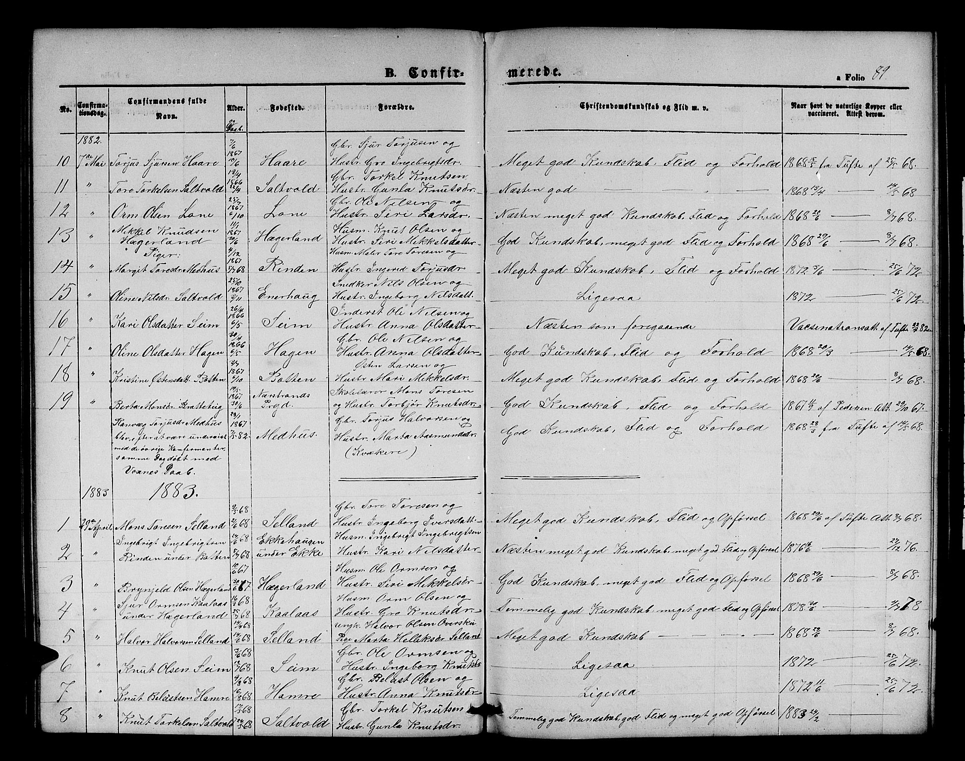 Røldal sokneprestembete, SAB/A-100247: Parish register (copy) no. A 2, 1861-1886, p. 89