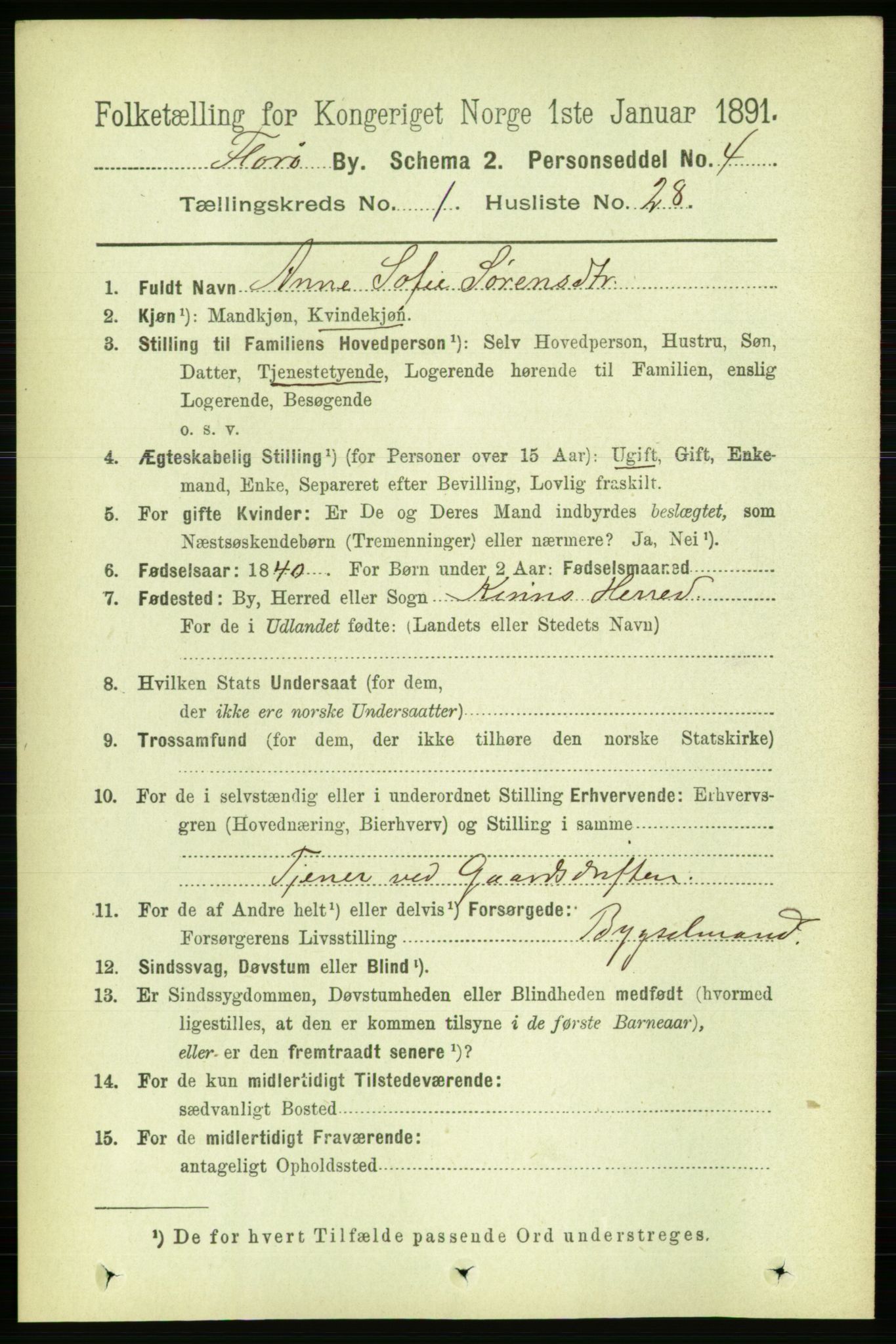 RA, 1891 census for 1401 Florø, 1891, p. 423