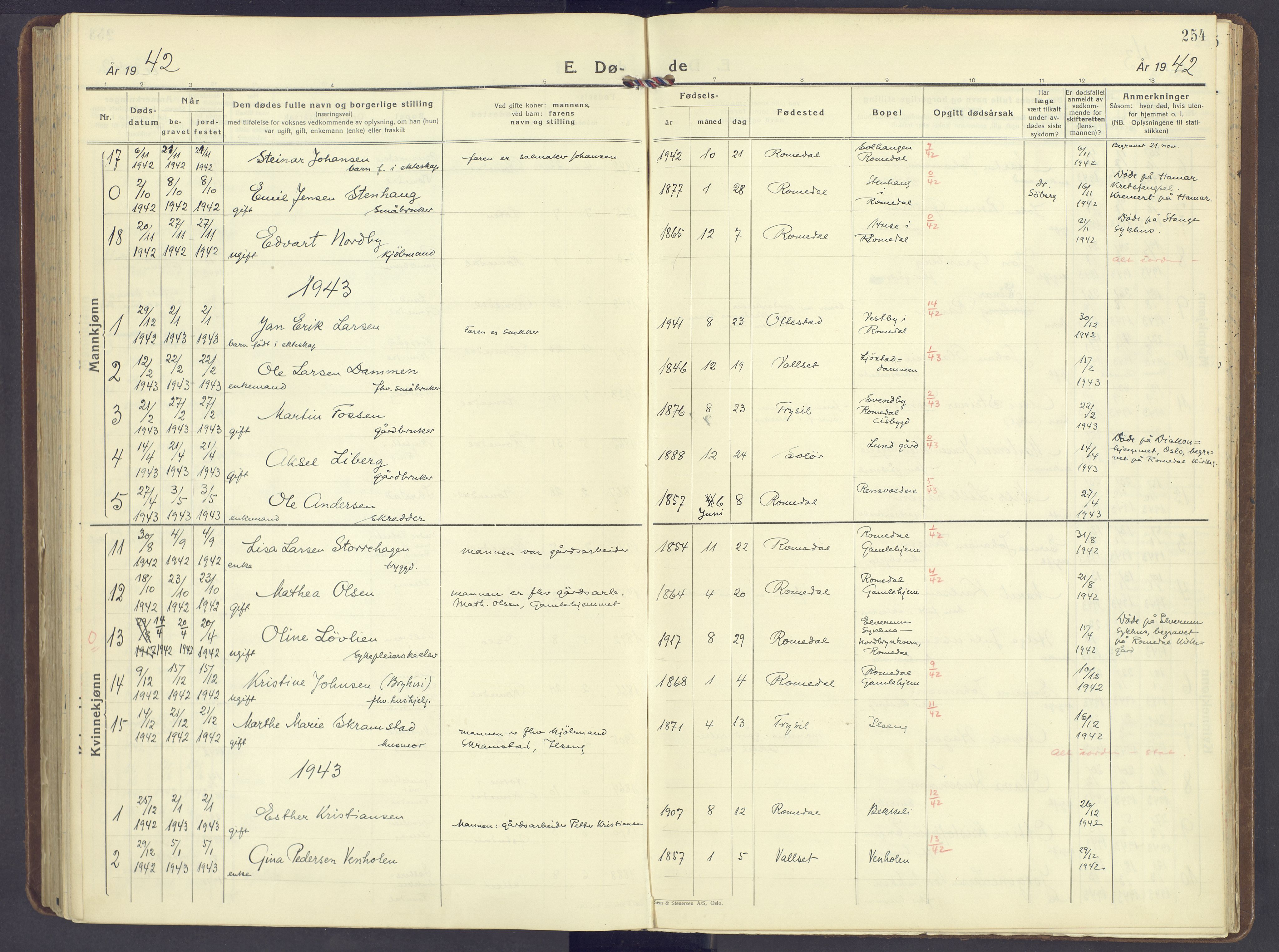 Romedal prestekontor, SAH/PREST-004/K/L0014: Parish register (official) no. 14, 1936-1949, p. 254