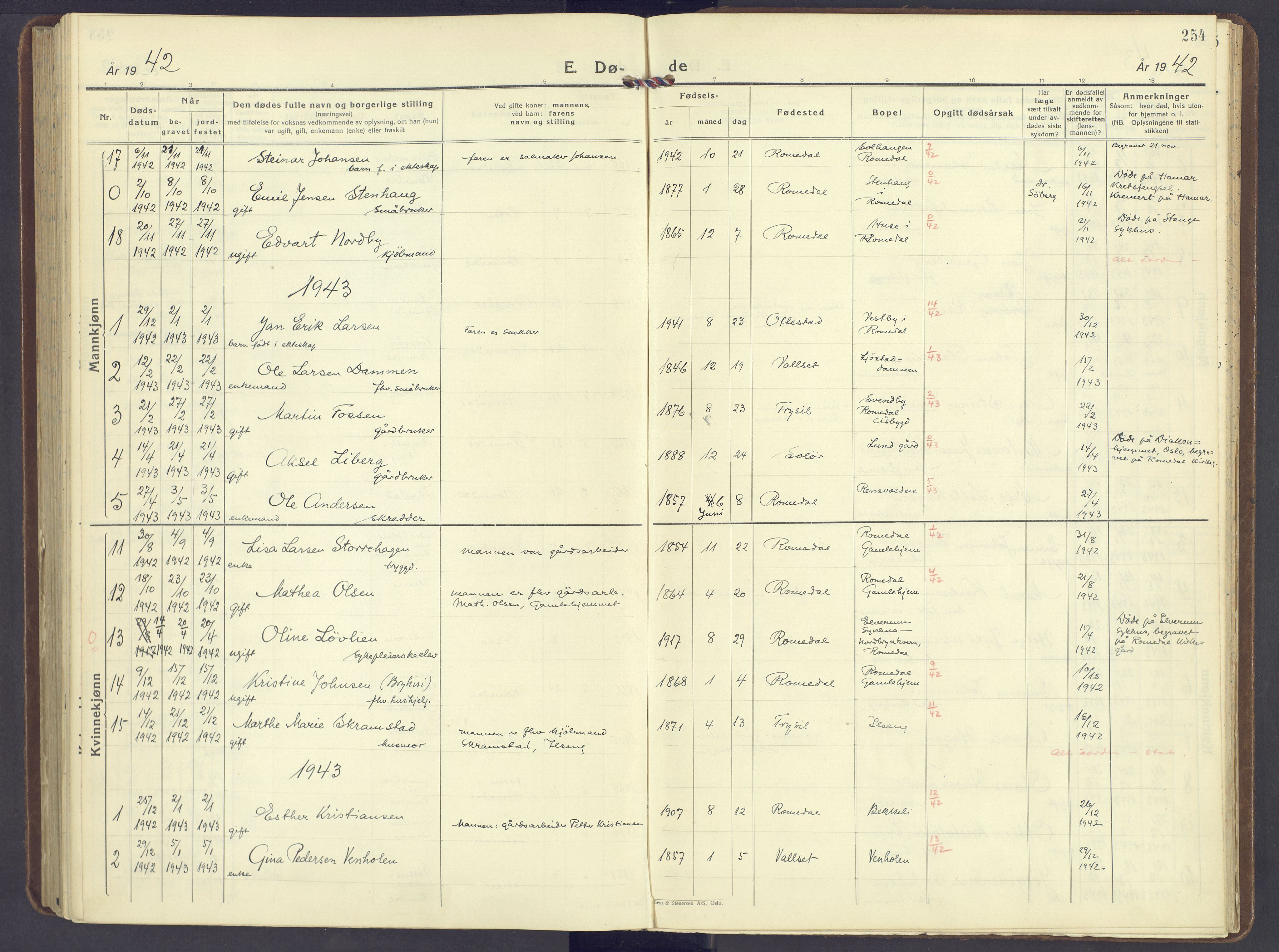 Romedal prestekontor, AV/SAH-PREST-004/K/L0014: Parish register (official) no. 14, 1936-1949, p. 254