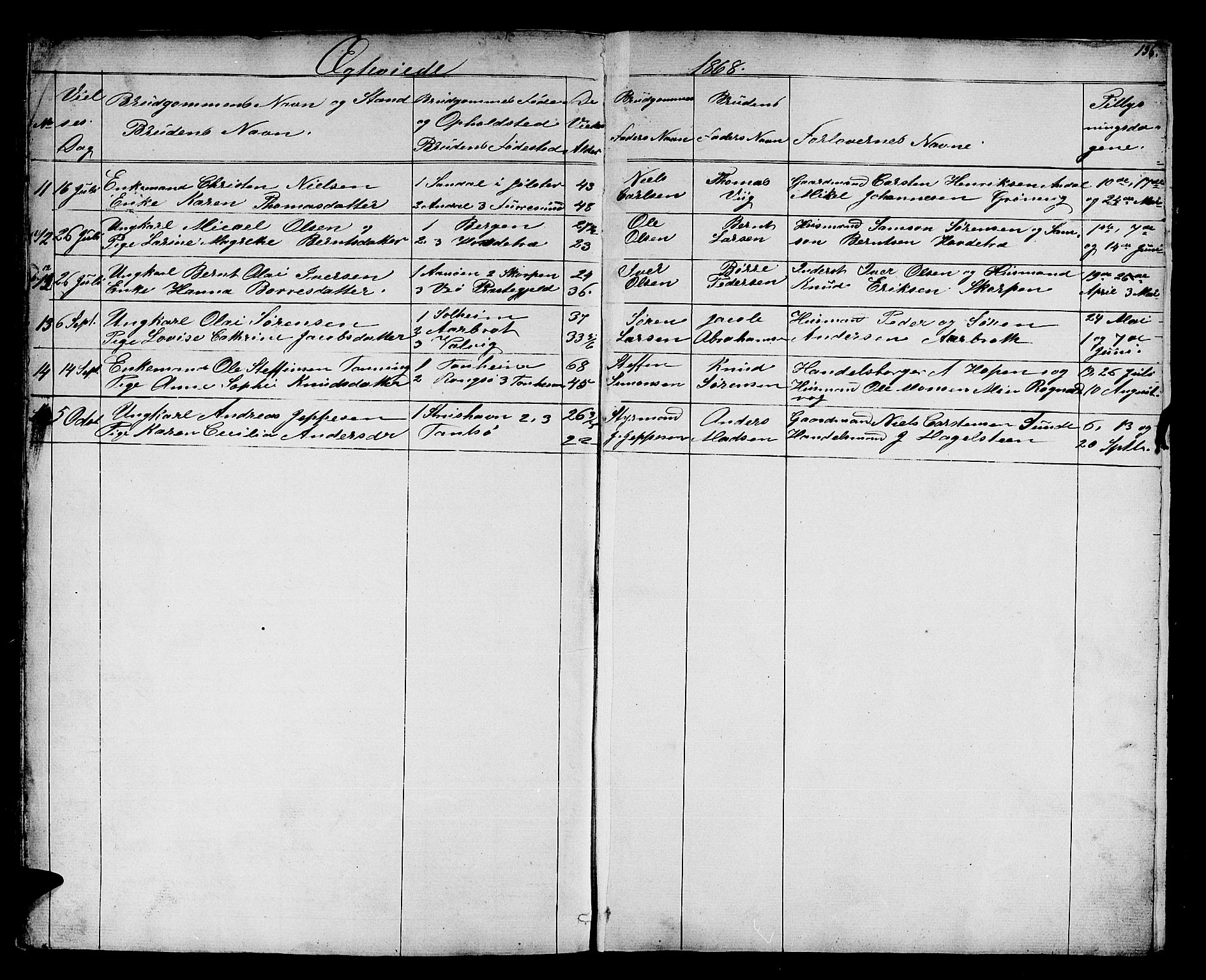 Kinn sokneprestembete, AV/SAB-A-80801/H/Hab/Haba/L0001: Parish register (copy) no. A 1, 1853-1868, p. 136