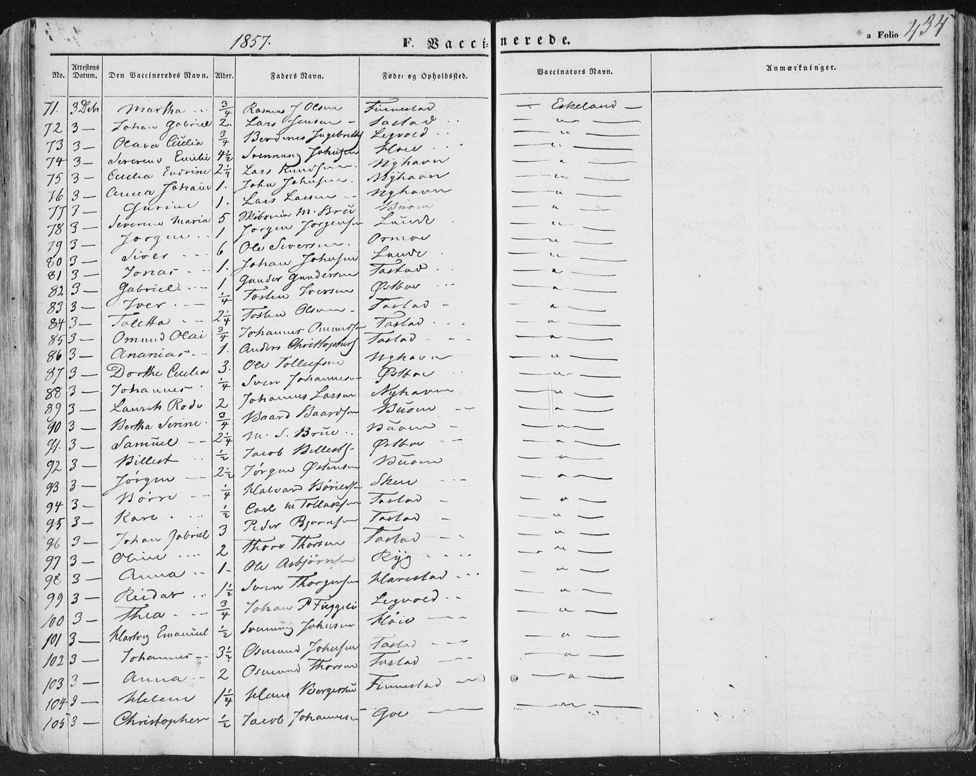 Hetland sokneprestkontor, AV/SAST-A-101826/30/30BA/L0002: Parish register (official) no. A 2, 1849-1869, p. 434