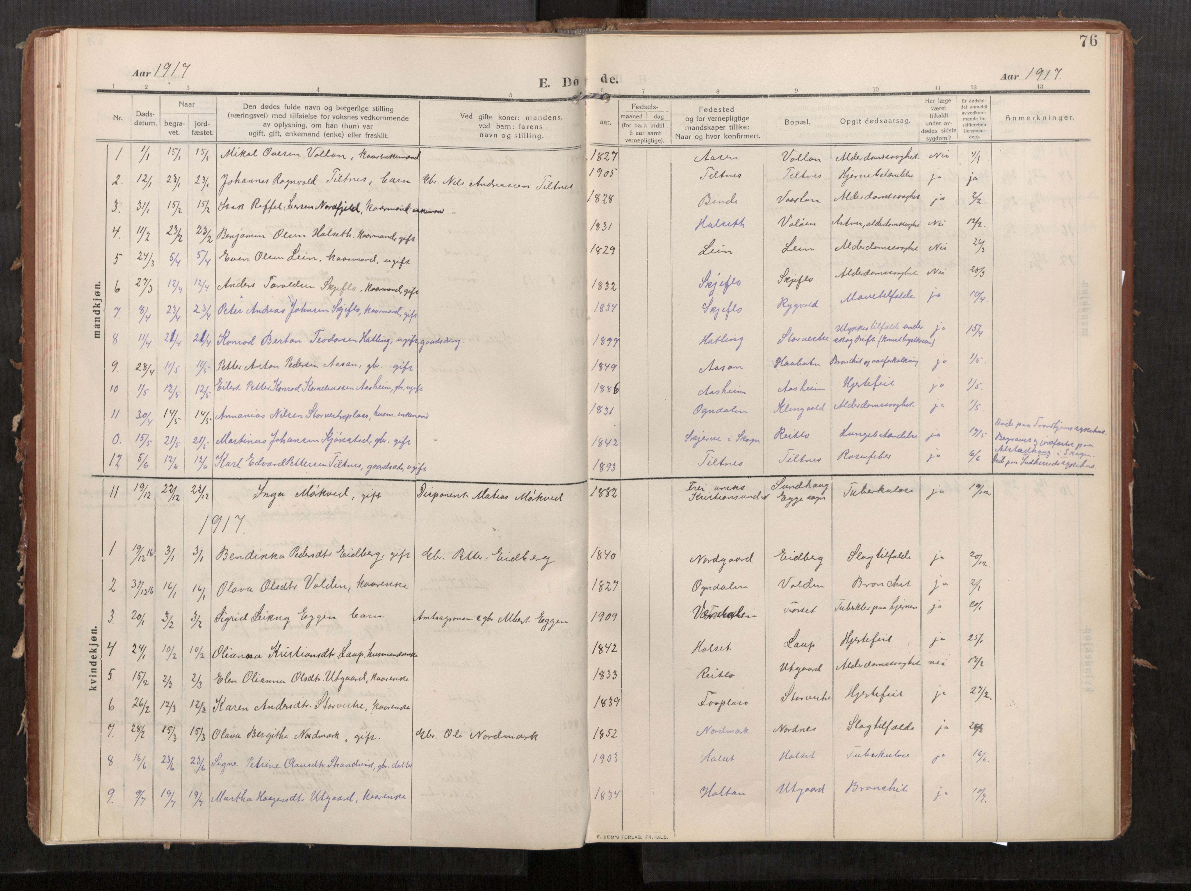 Stod sokneprestkontor, AV/SAT-A-1164/1/I/I1/I1a/L0002: Parish register (official) no. 2, 1909-1922, p. 76