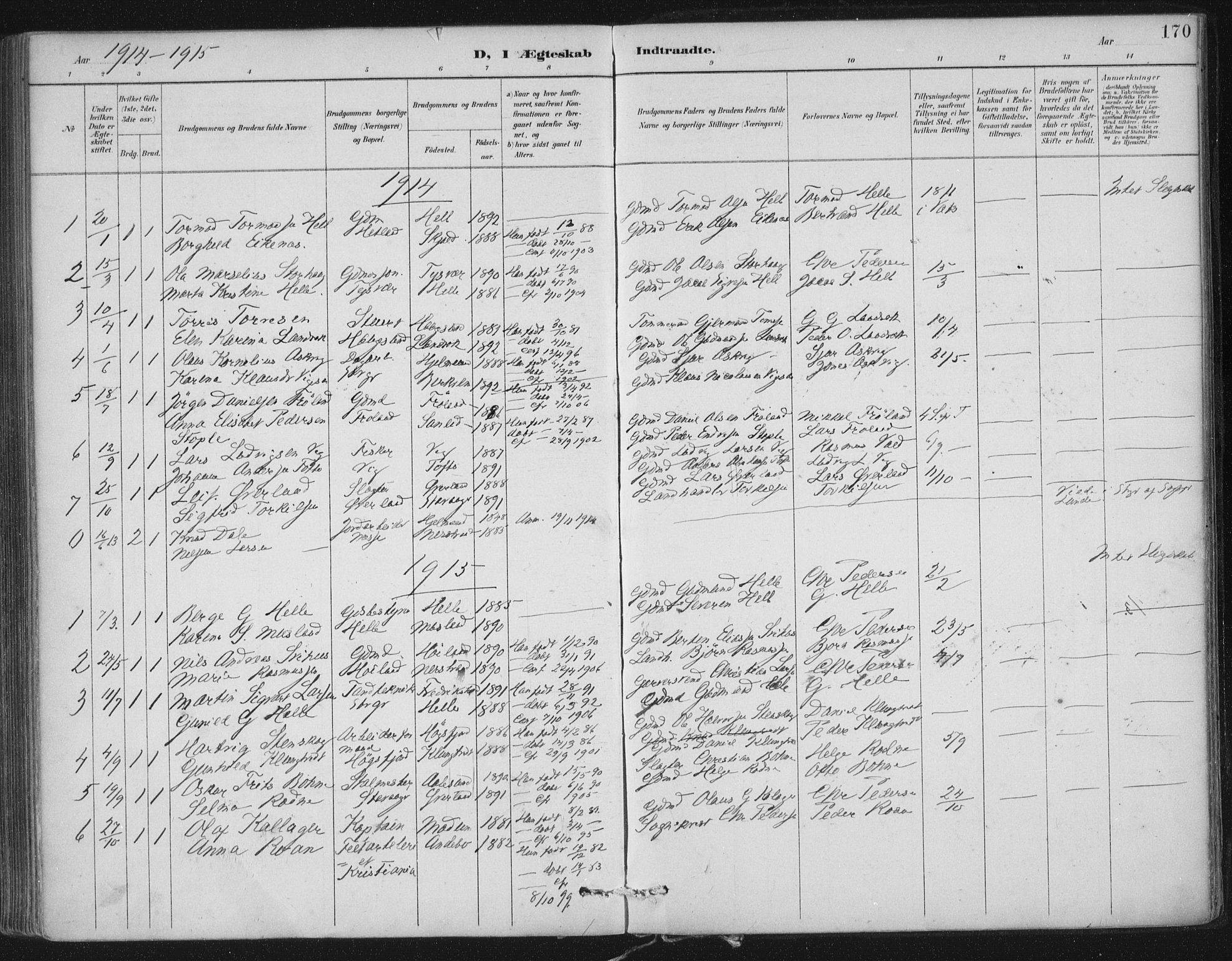 Nedstrand sokneprestkontor, AV/SAST-A-101841/01/IV: Parish register (official) no. A 12, 1887-1915, p. 170