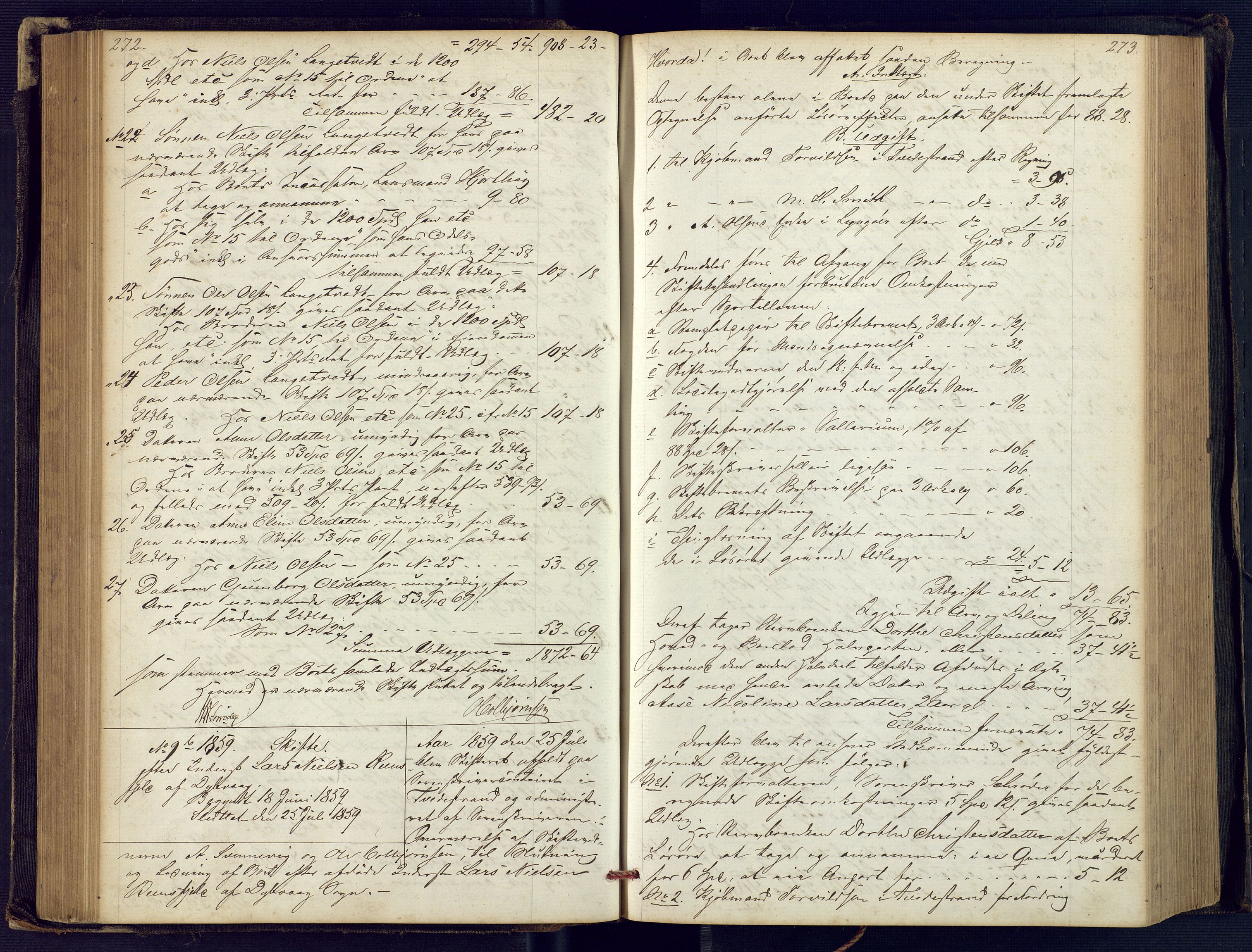 Holt sorenskriveri, SAK/1221-0002/H/Hc/L0029: Skifteutlodningsprotokoll nr. 4 med løst register, 1857-1862, p. 272-273