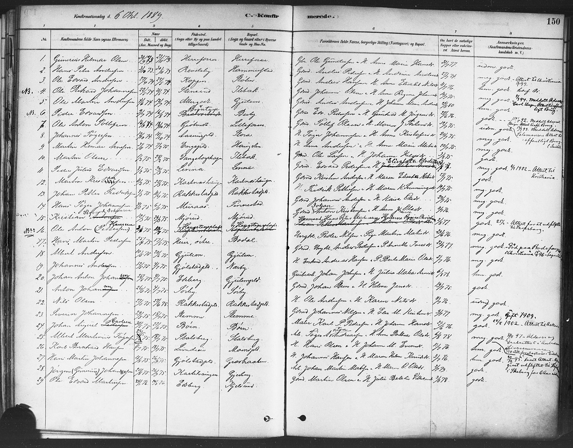 Rakkestad prestekontor Kirkebøker, SAO/A-2008/F/Fa/L0012: Parish register (official) no. I 12, 1878-1893, p. 150