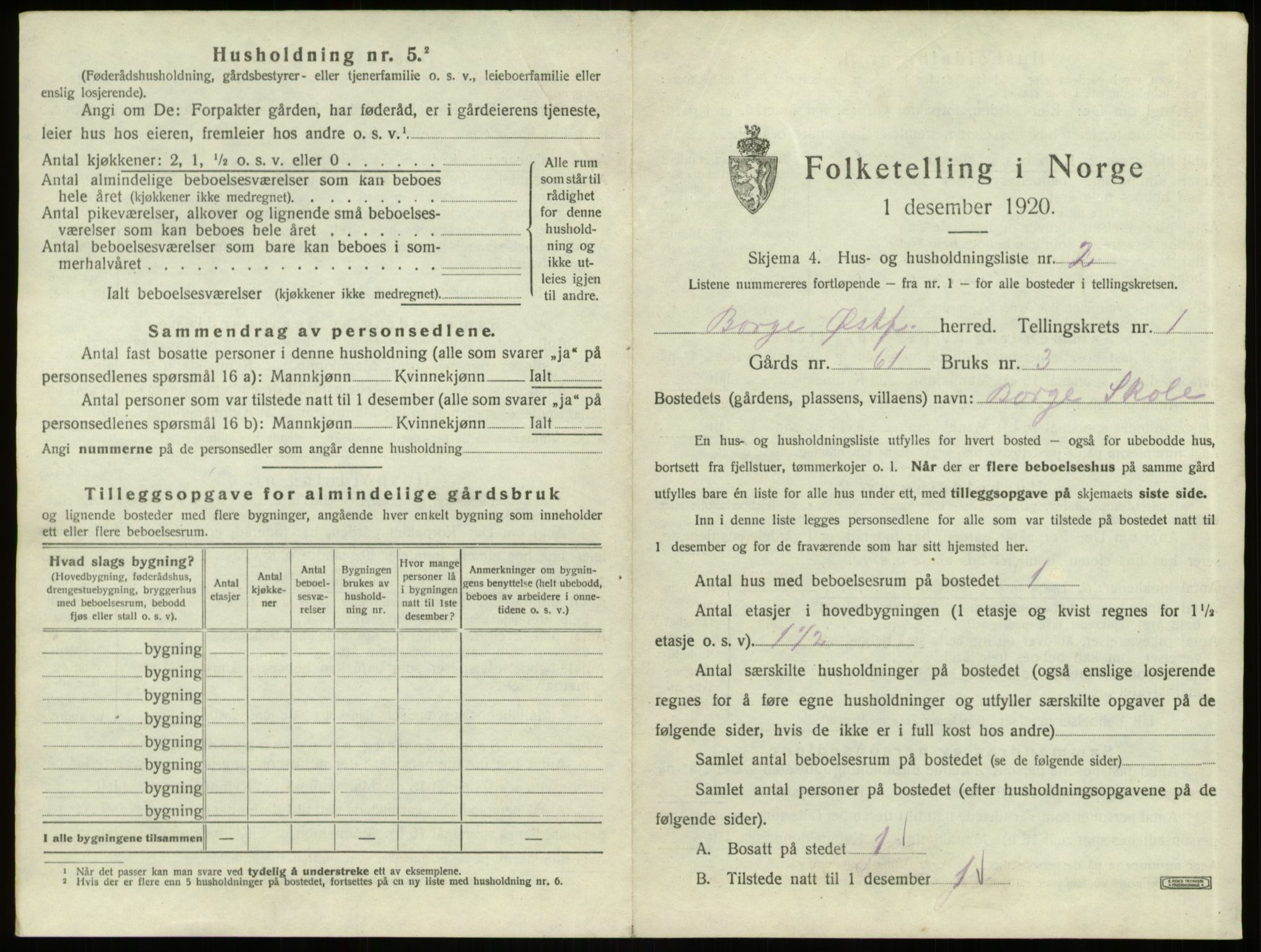 SAO, 1920 census for Borge, 1920, p. 37