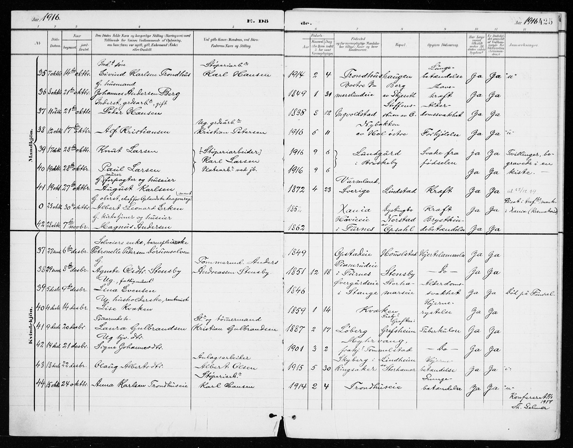 Vang prestekontor, Hedmark, AV/SAH-PREST-008/H/Ha/Haa/L0021: Parish register (official) no. 21, 1902-1917, p. 425