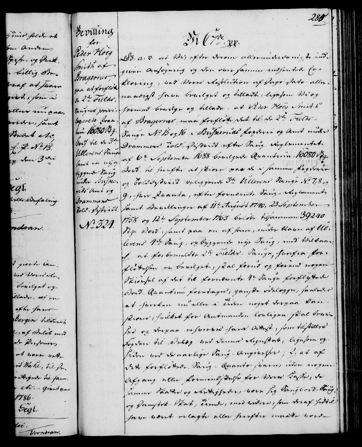 Rentekammeret, Kammerkanselliet, RA/EA-3111/G/Gg/Gga/L0013: Norsk ekspedisjonsprotokoll med register (merket RK 53.13), 1784-1787, p. 285