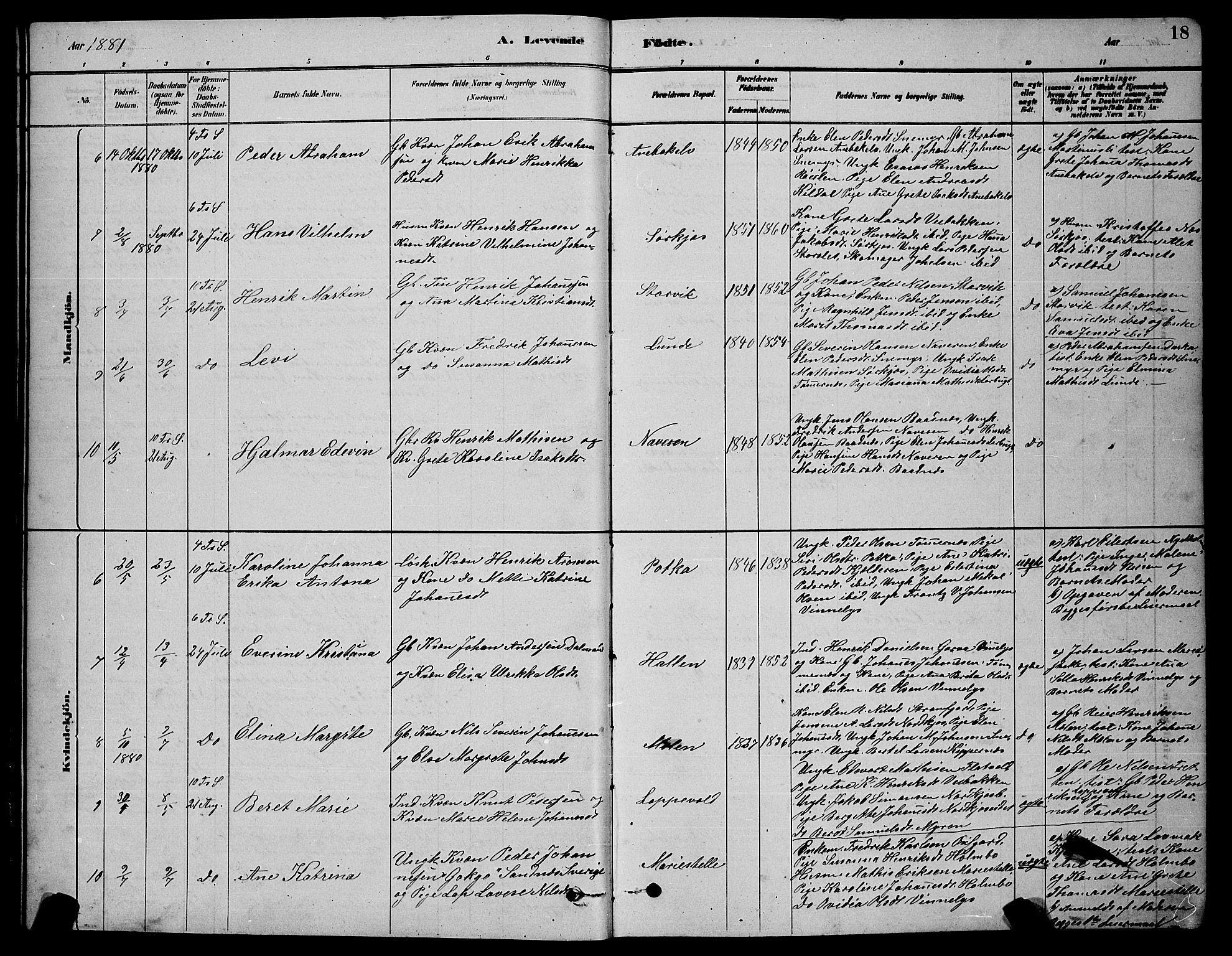 Skjervøy sokneprestkontor, AV/SATØ-S-1300/H/Ha/Hab/L0020klokker: Parish register (copy) no. 20, 1878-1892, p. 18