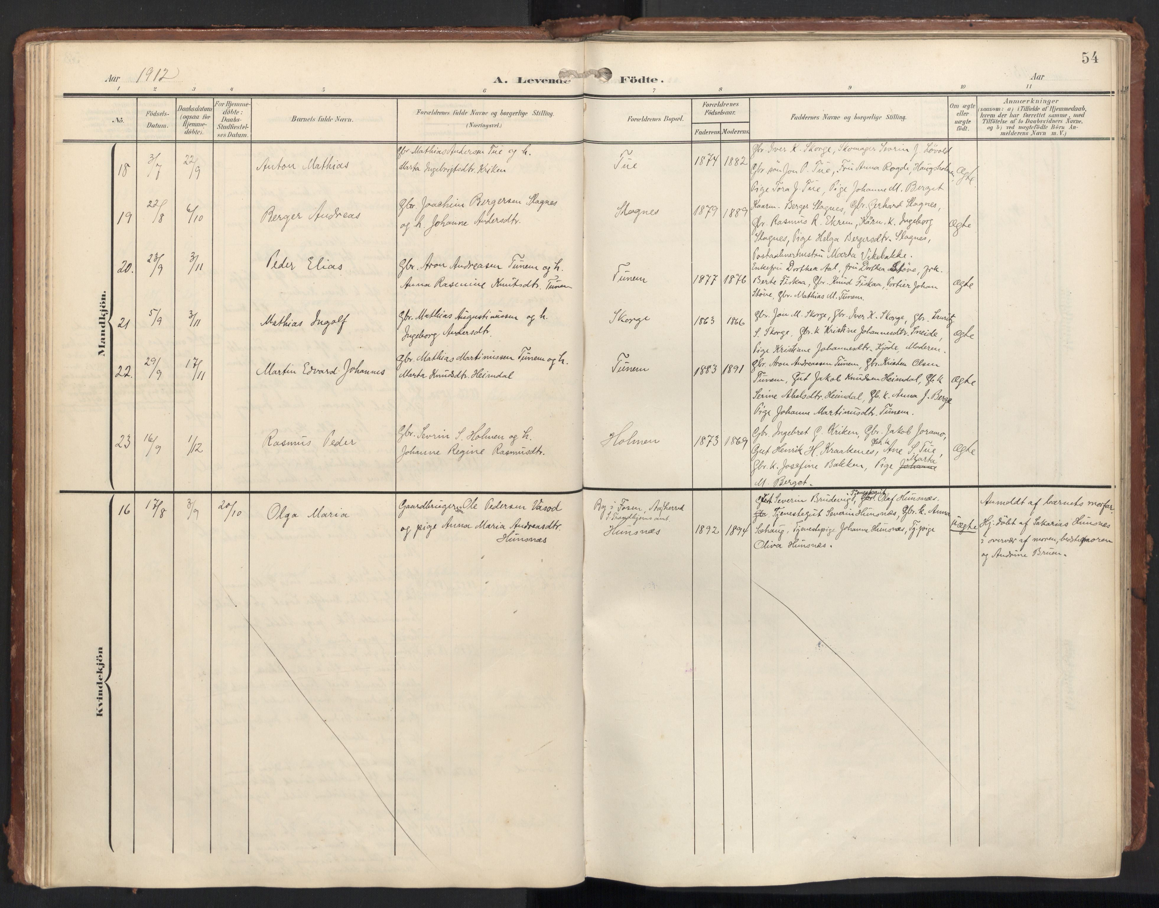 Ministerialprotokoller, klokkerbøker og fødselsregistre - Møre og Romsdal, AV/SAT-A-1454/501/L0011: Parish register (official) no. 501A11, 1902-1919, p. 54