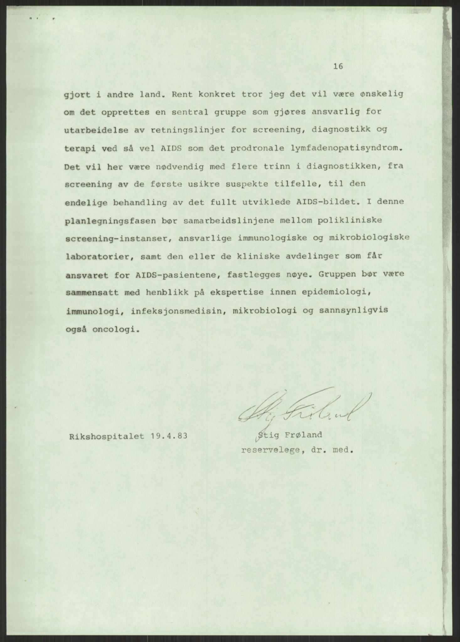 Sosialdepartementet, Helsedirektoratet, Hygienekontoret, H5, AV/RA-S-1287/2/D/Dc/L0151/0001: -- / Aids, 1983, p. 69