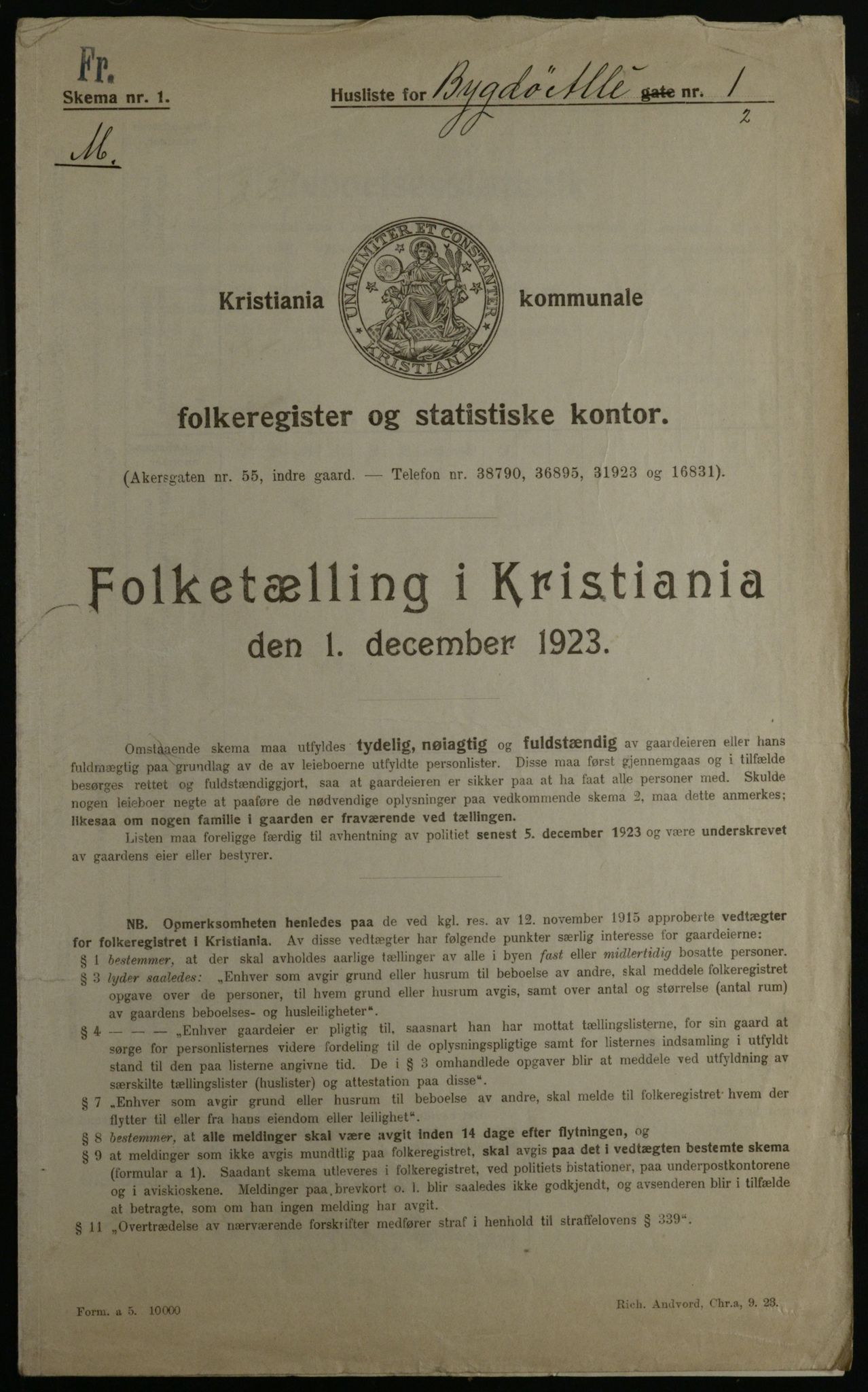 OBA, Municipal Census 1923 for Kristiania, 1923, p. 11146