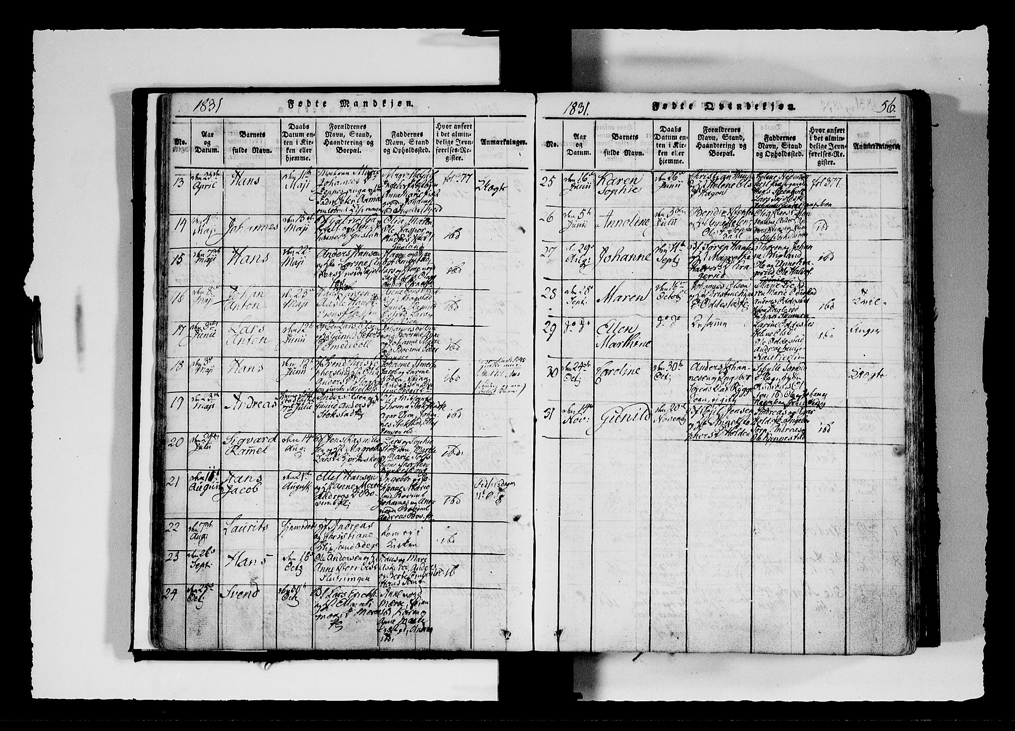 Hobøl prestekontor Kirkebøker, AV/SAO-A-2002/F/Fa/L0002: Parish register (official) no. I 2, 1814-1841, p. 56