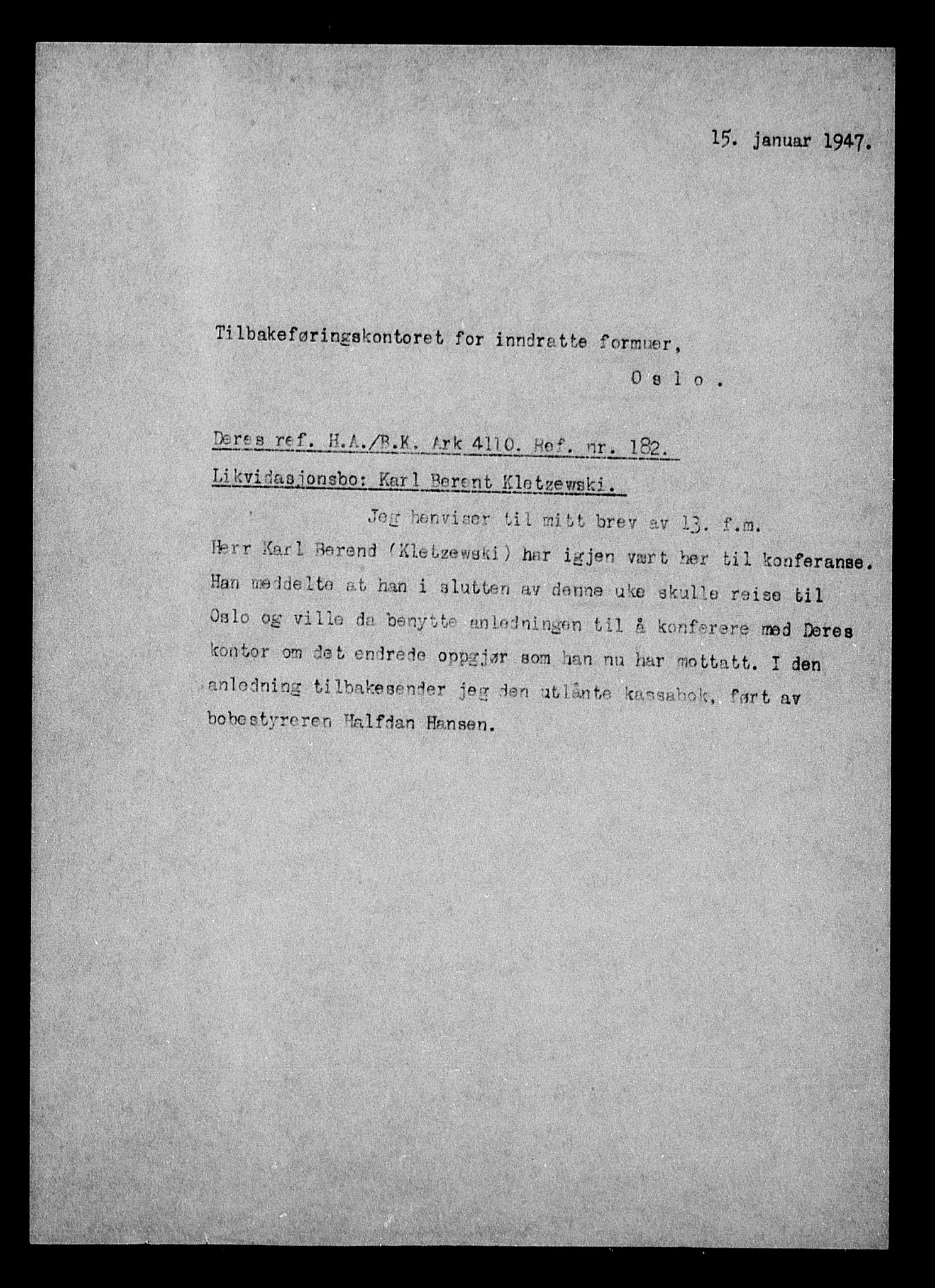 Justisdepartementet, Tilbakeføringskontoret for inndratte formuer, AV/RA-S-1564/H/Hc/Hcd/L1001: --, 1945-1947, p. 553