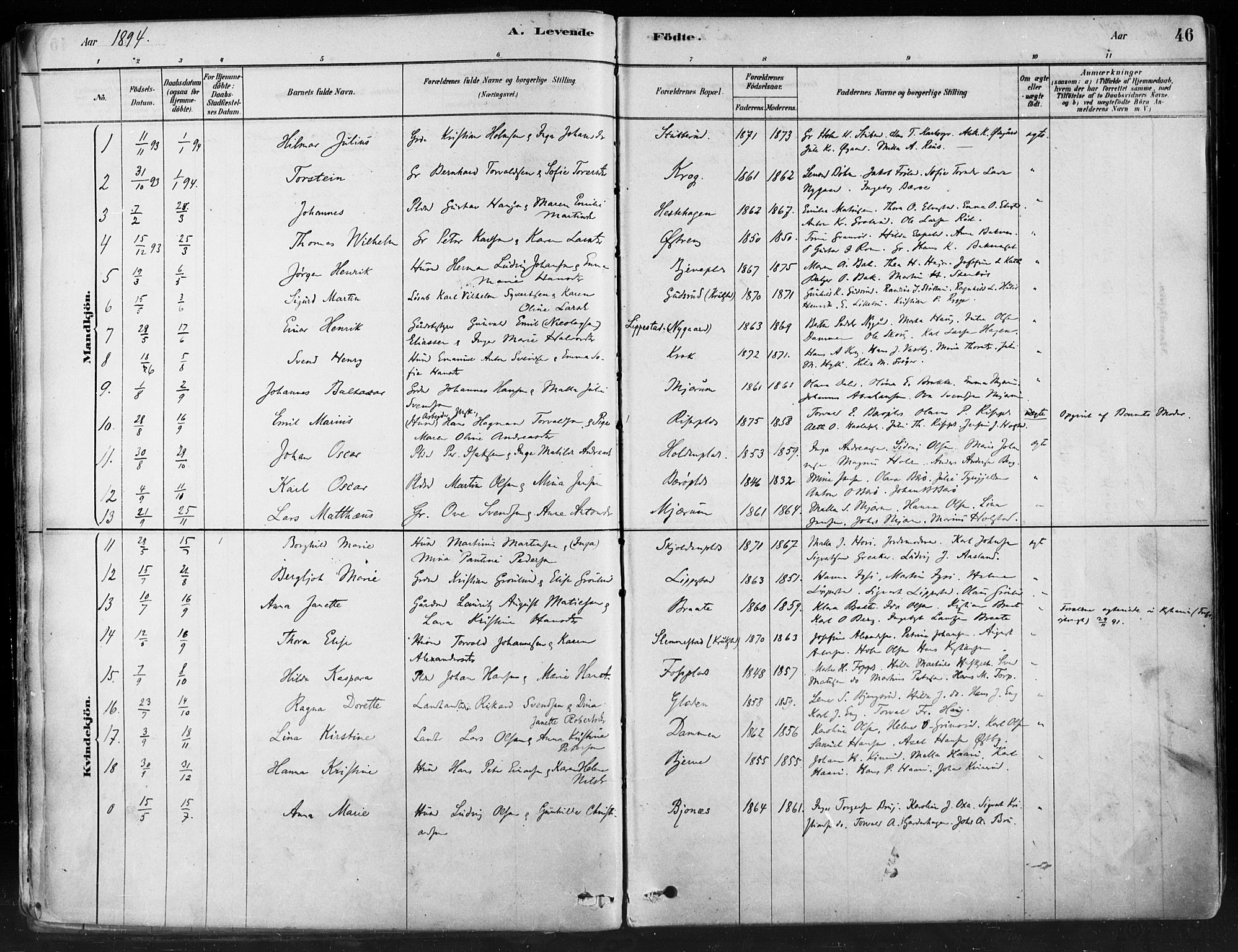 Hobøl prestekontor Kirkebøker, AV/SAO-A-2002/F/Fa/L0005: Parish register (official) no. I 5, 1878-1904, p. 46