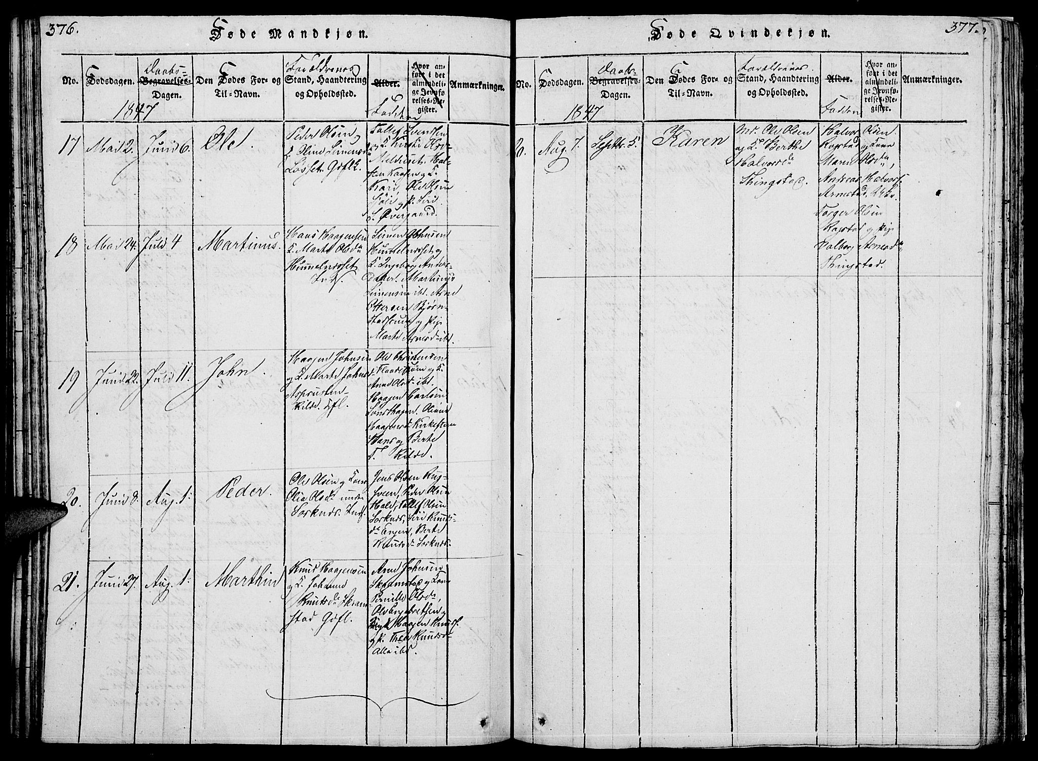 Åmot prestekontor, Hedmark, SAH/PREST-056/H/Ha/Hab/L0001: Parish register (copy) no. 1, 1815-1847, p. 376-377