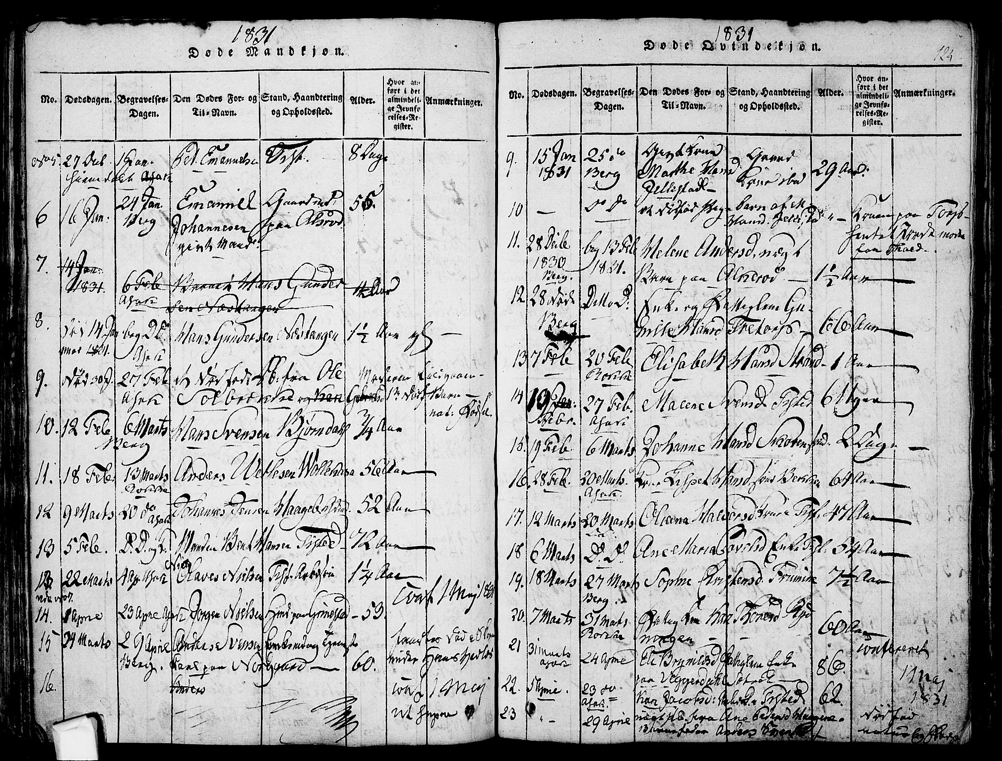 Berg prestekontor Kirkebøker, AV/SAO-A-10902/F/Fa/L0002: Parish register (official) no. I 2, 1815-1831, p. 124