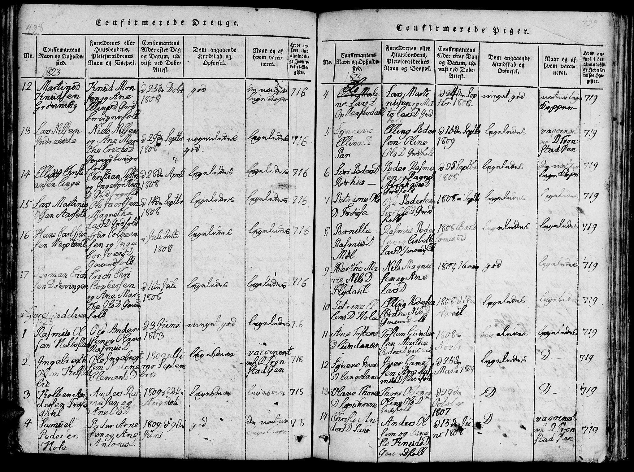 Ministerialprotokoller, klokkerbøker og fødselsregistre - Møre og Romsdal, AV/SAT-A-1454/519/L0260: Parish register (copy) no. 519C01, 1817-1829, p. 498-499