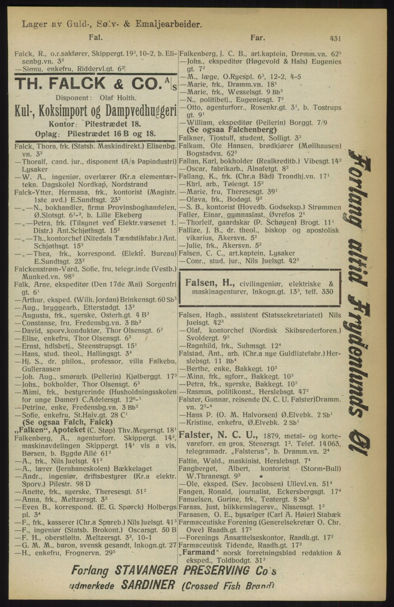 Kristiania/Oslo adressebok, PUBL/-, 1914, p. 431