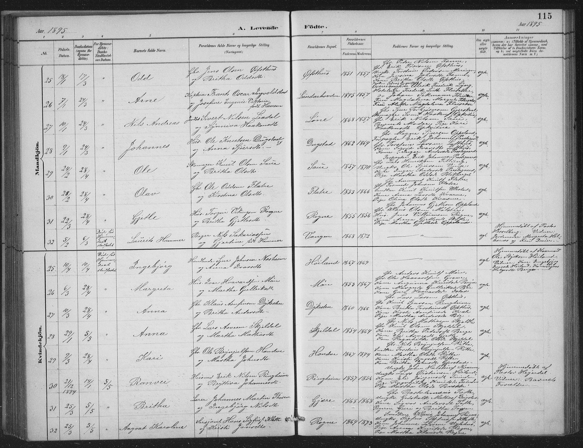 Voss sokneprestembete, AV/SAB-A-79001/H/Hab: Parish register (copy) no. C 1, 1886-1899, p. 115