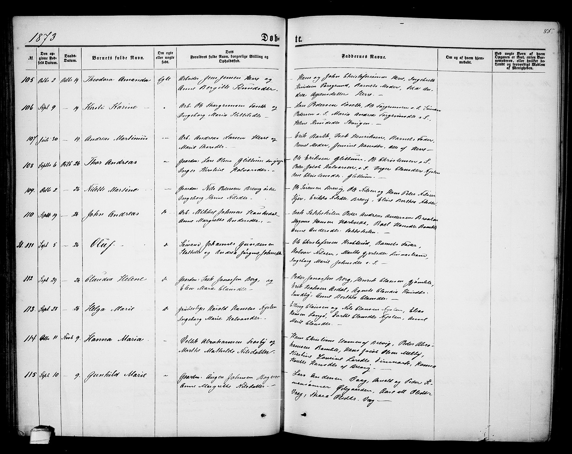 Bamble kirkebøker, AV/SAKO-A-253/G/Ga/L0006: Parish register (copy) no. I 6, 1860-1876, p. 85