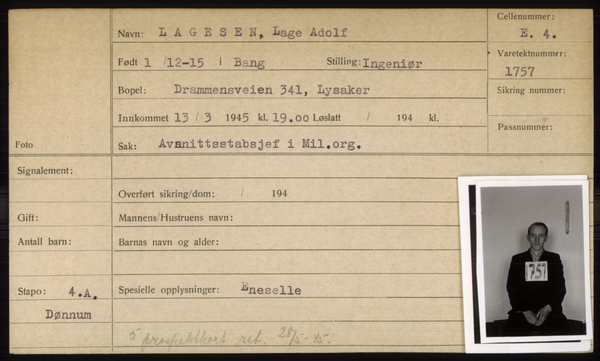 Statspolitiet - Hovedkontoret / Osloavdelingen, AV/RA-S-1329/C/Ck/Cke/L0004: Fangeregister; etternavn L - R, 1941-1945, p. 2