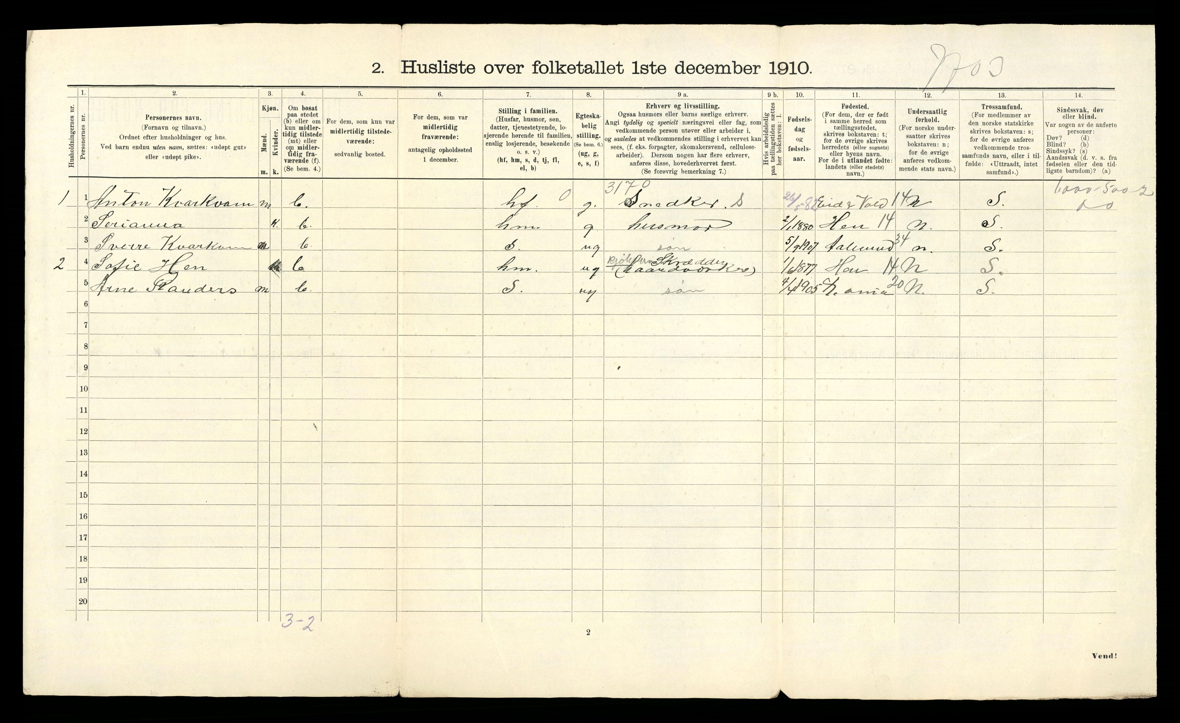 RA, 1910 census for Grytten, 1910, p. 35