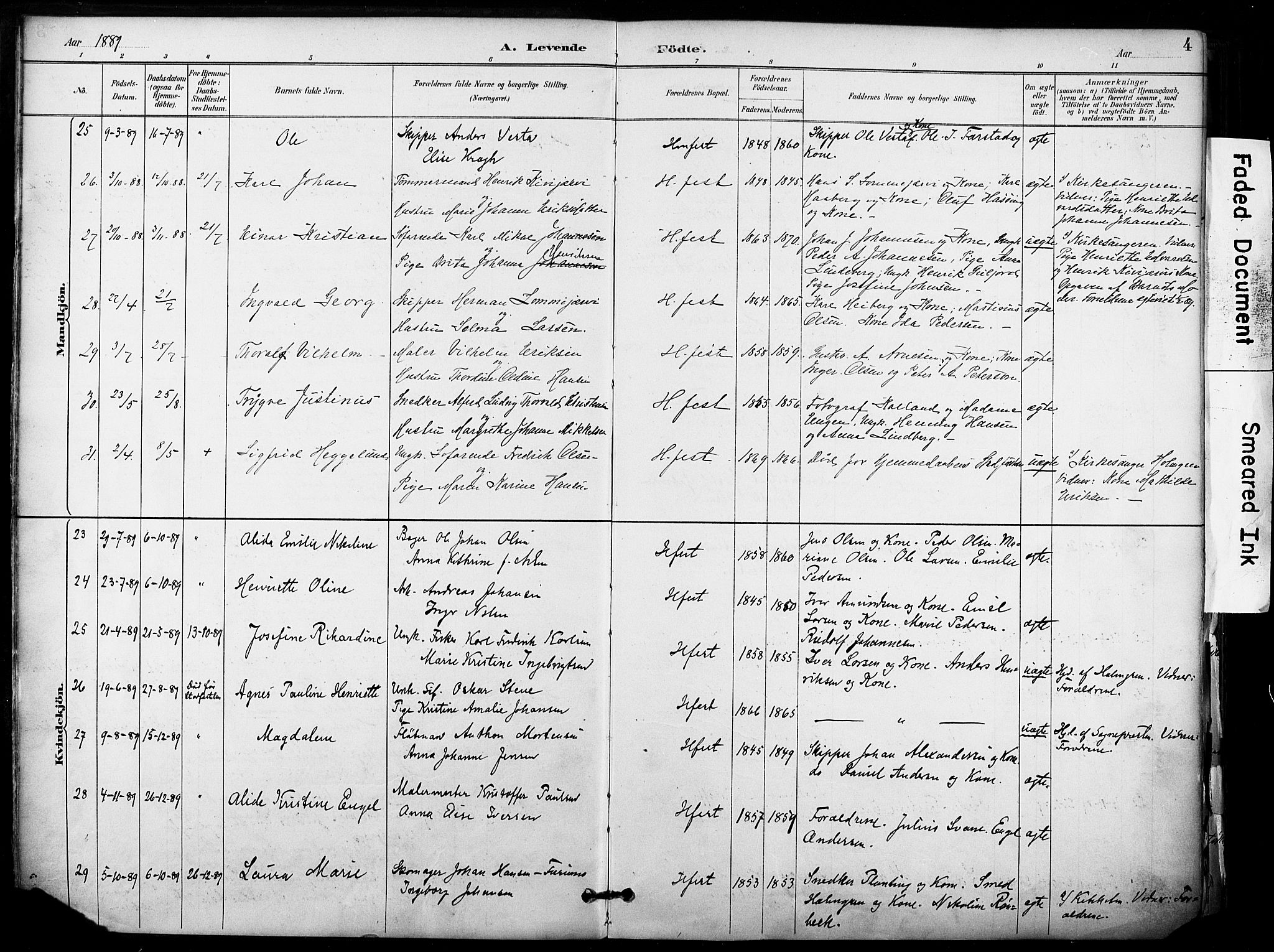 Hammerfest sokneprestkontor, AV/SATØ-S-1347/H/Ha/L0009.kirke: Parish register (official) no. 9, 1889-1897, p. 4