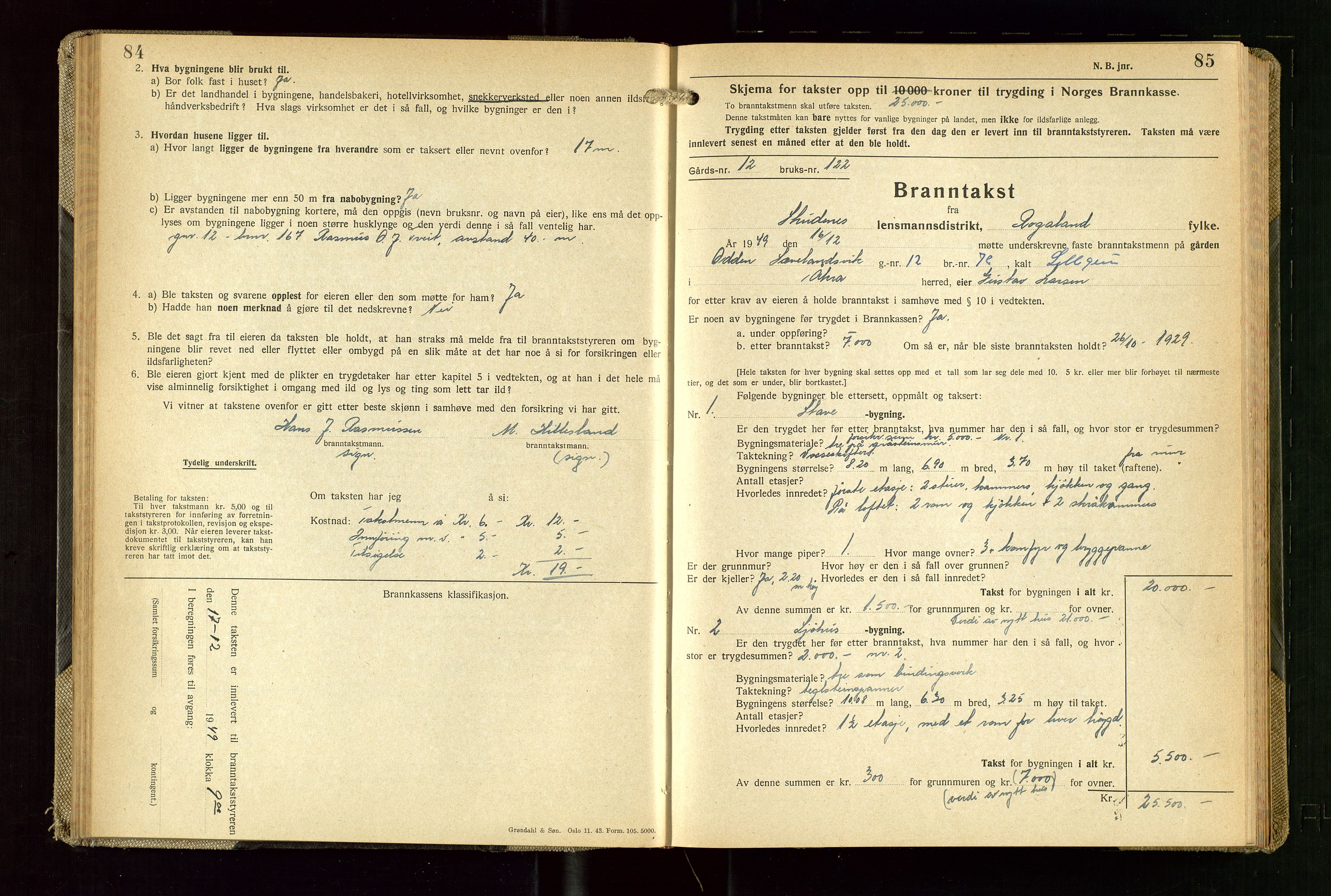 Skudenes lensmannskontor, AV/SAST-A-100444/Gob/L0003: "Brandtakstprotokoll", 1942-1954, p. 84-85