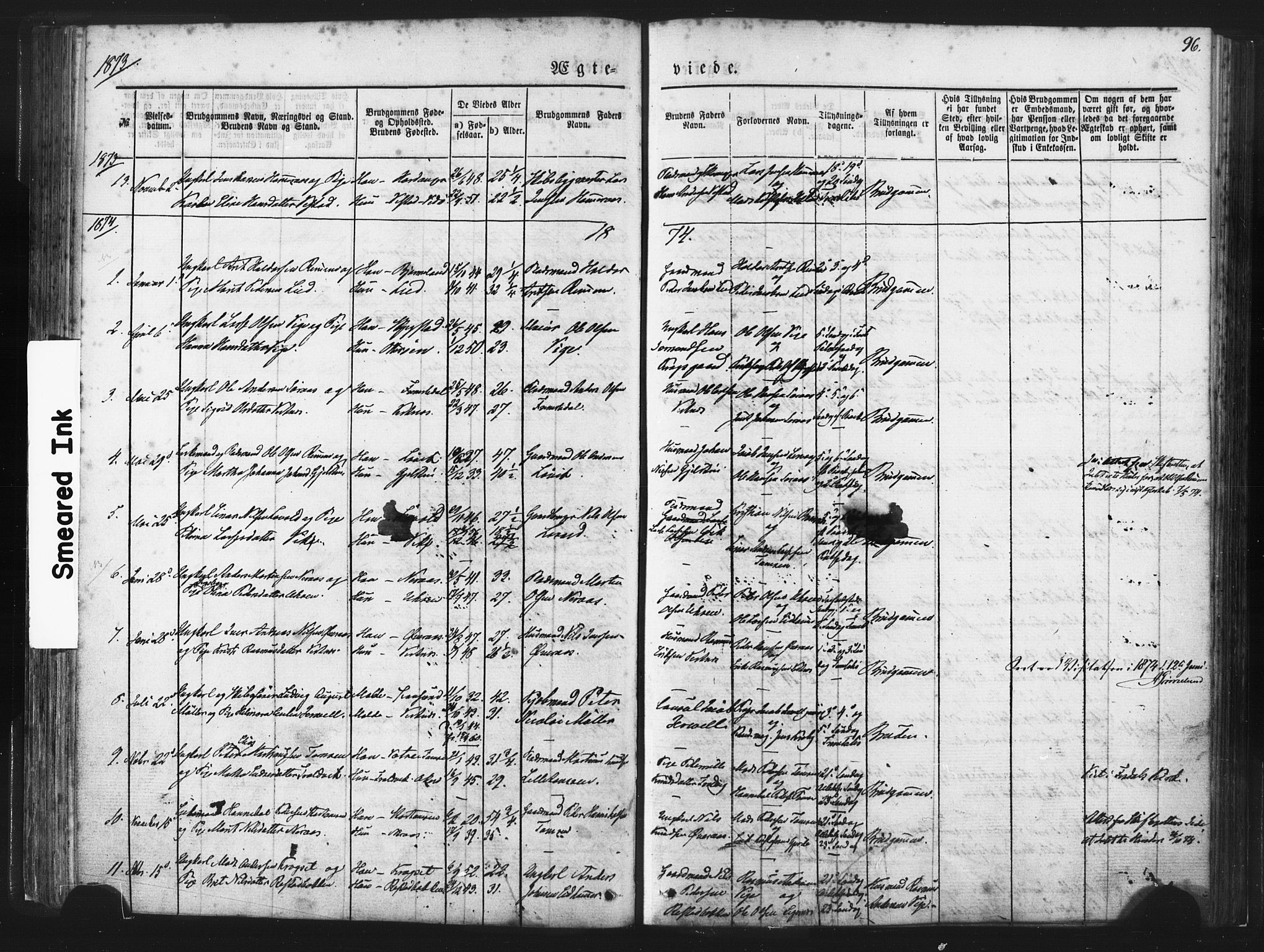 Ministerialprotokoller, klokkerbøker og fødselsregistre - Møre og Romsdal, AV/SAT-A-1454/539/L0530: Parish register (official) no. 539A03, 1872-1886, p. 96