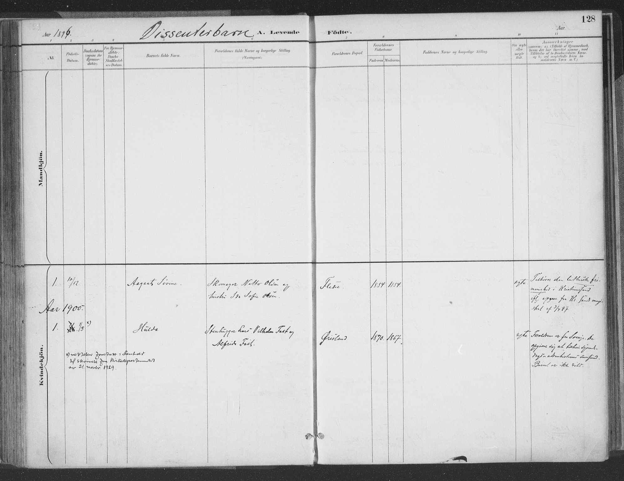 Høvåg sokneprestkontor, AV/SAK-1111-0025/F/Fa/L0006: Parish register (official) no. A 6, 1894-1923, p. 128