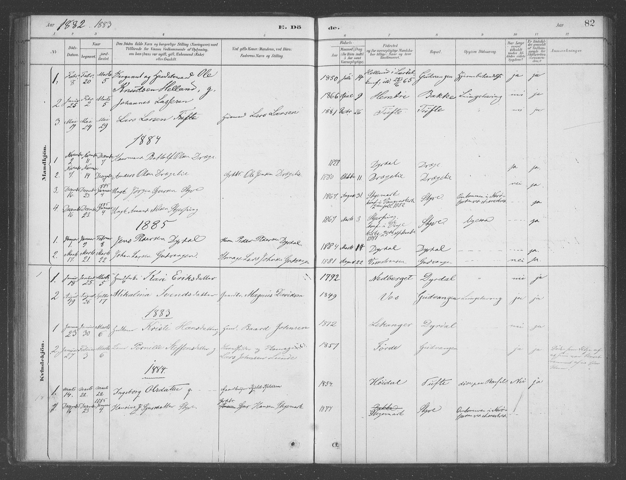 Aurland sokneprestembete, AV/SAB-A-99937/H/Ha/Had/L0001: Parish register (official) no. D  1, 1880-1903, p. 82