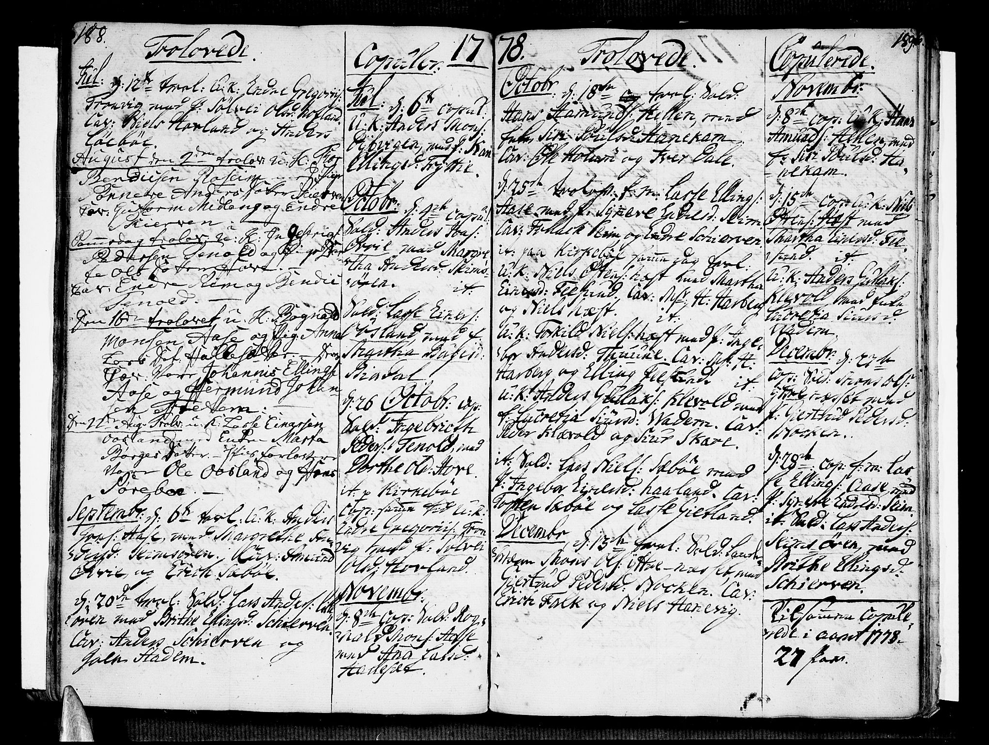 Vik sokneprestembete, SAB/A-81501: Parish register (official) no. A 4, 1772-1783, p. 188-189