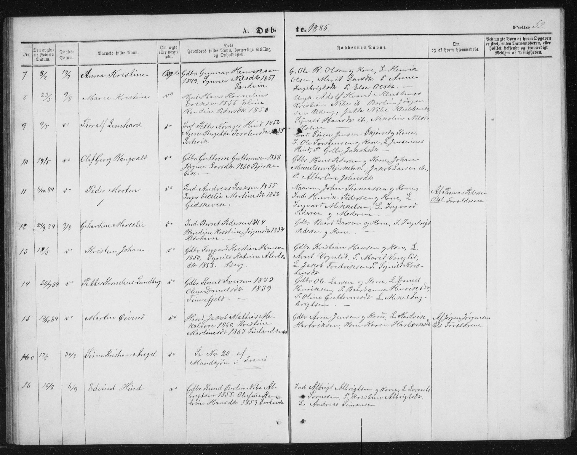 Tranøy sokneprestkontor, AV/SATØ-S-1313/I/Ia/Iab/L0013klokker: Parish register (copy) no. 13, 1874-1896, p. 52