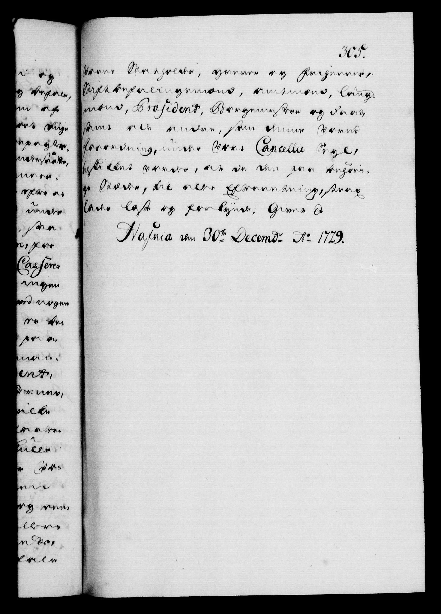 Danske Kanselli 1572-1799, AV/RA-EA-3023/F/Fc/Fca/Fcaa/L0026: Norske registre, 1729-1730, p. 305a