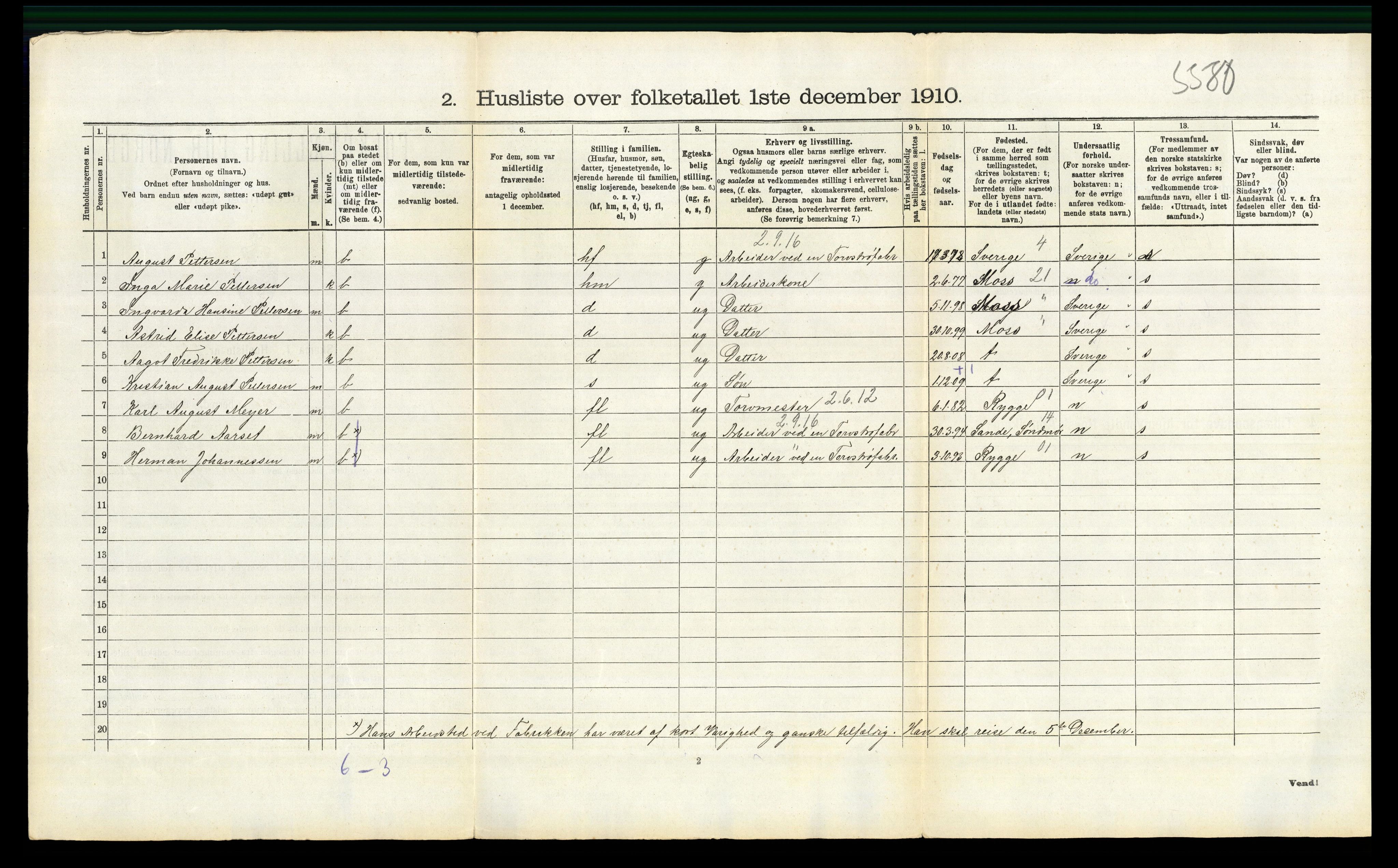 RA, 1910 census for Moss, 1910, p. 703