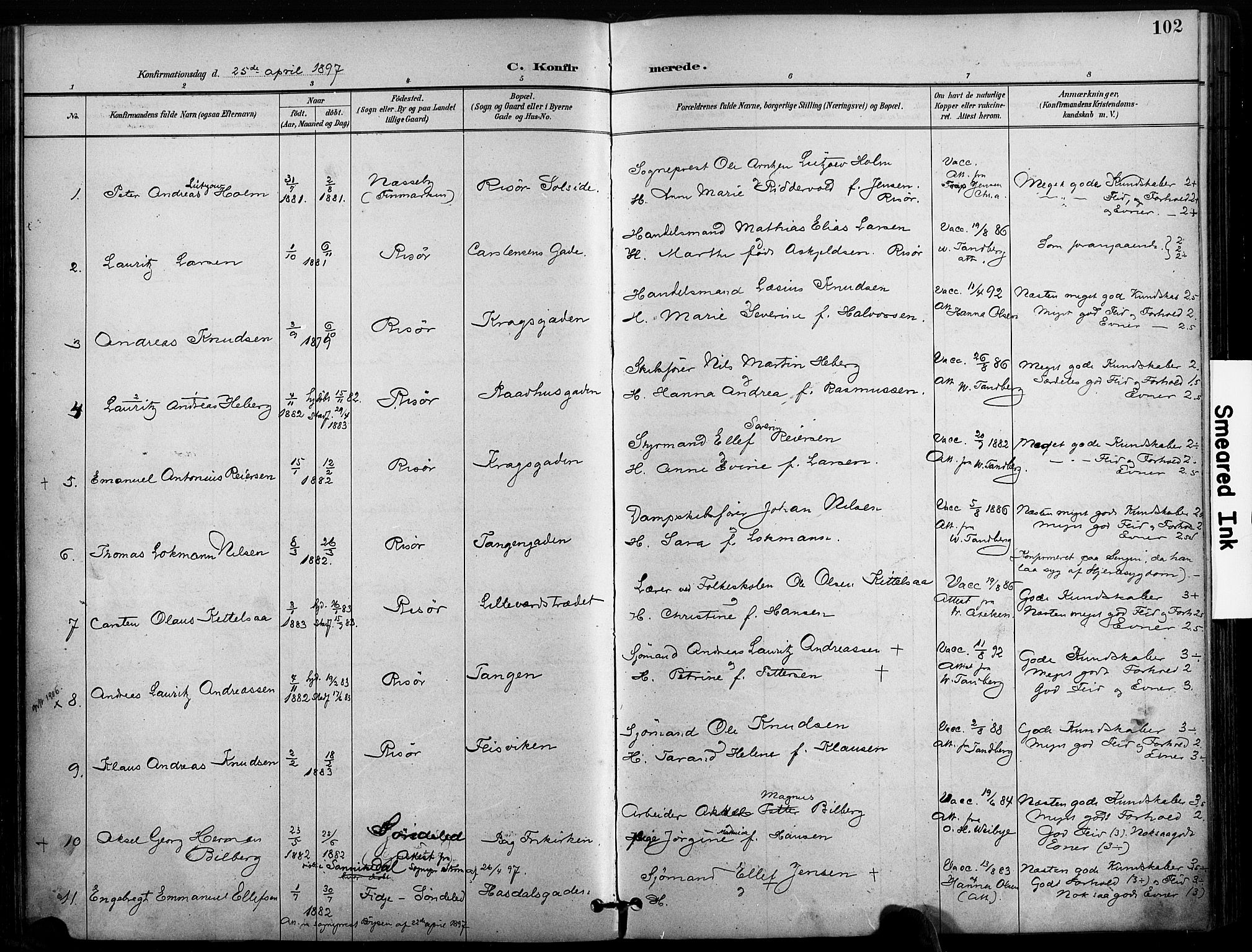Risør sokneprestkontor, SAK/1111-0035/F/Fa/L0010: Parish register (official) no. A 10, 1896-1906, p. 102