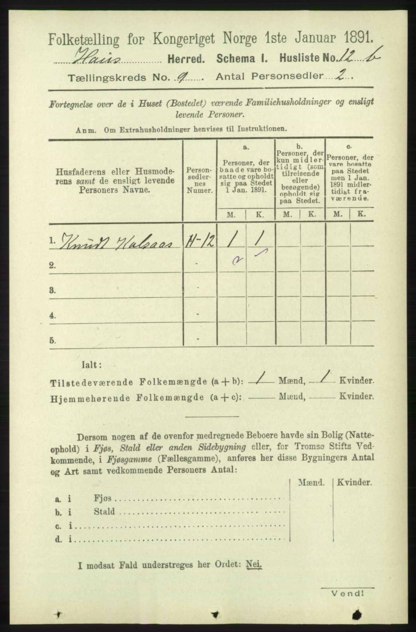 RA, 1891 census for 1250 Haus, 1891, p. 3518