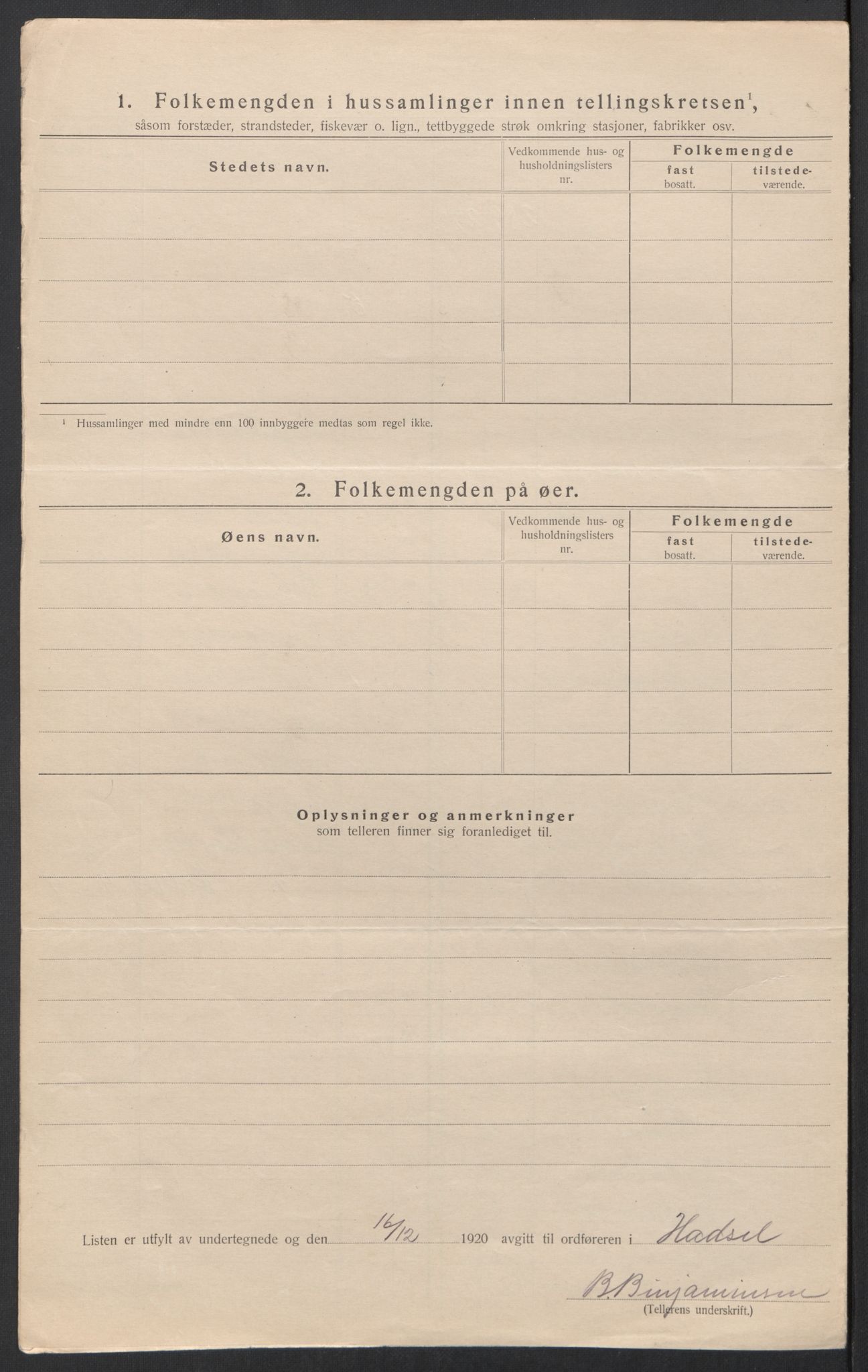 SAT, 1920 census for Hadsel, 1920, p. 74