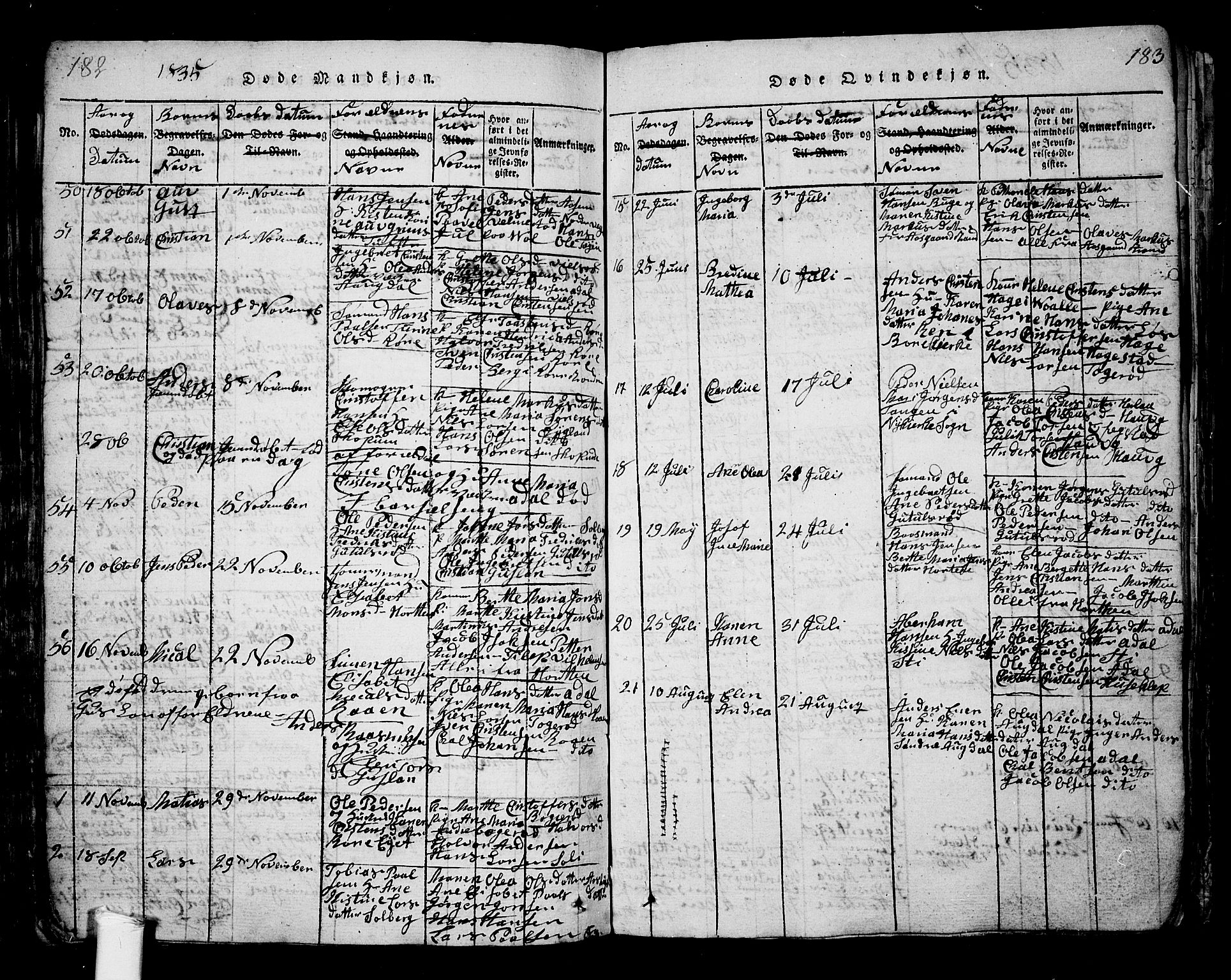 Borre kirkebøker, AV/SAKO-A-338/G/Ga/L0001: Parish register (copy) no. I 1, 1815-1851, p. 182-183