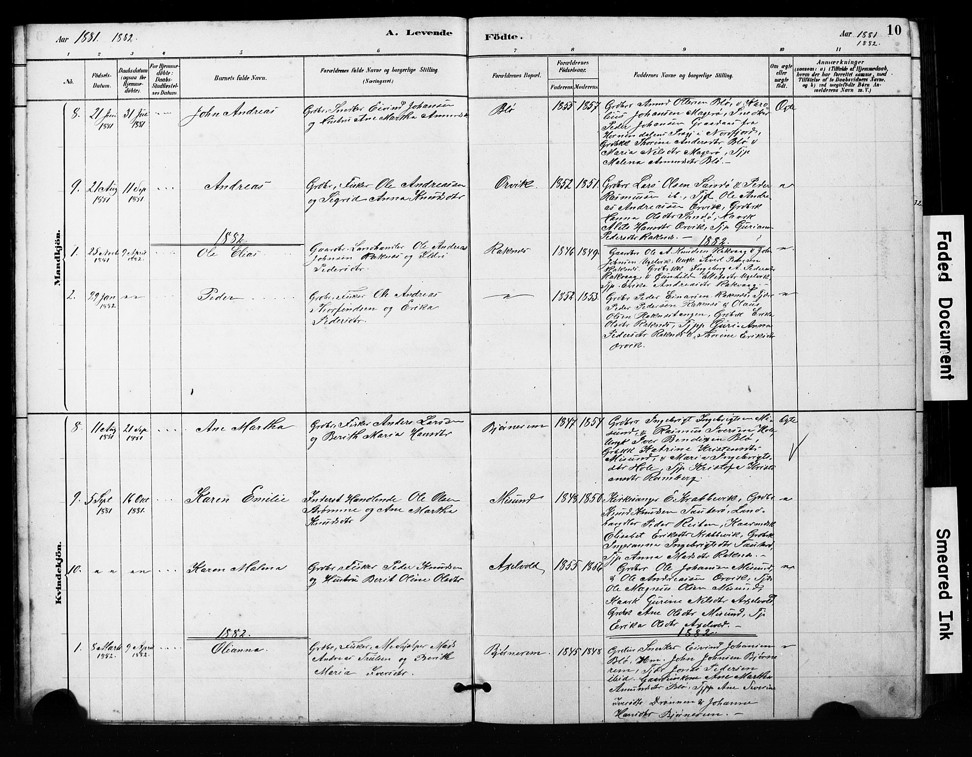 Ministerialprotokoller, klokkerbøker og fødselsregistre - Møre og Romsdal, SAT/A-1454/563/L0737: Parish register (copy) no. 563C01, 1878-1916, p. 10