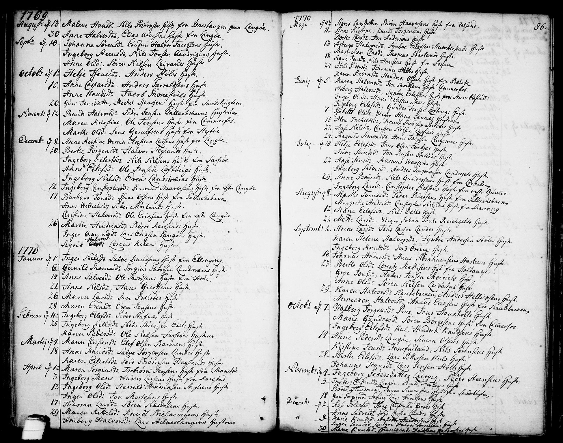 Sannidal kirkebøker, SAKO/A-296/F/Fa/L0002: Parish register (official) no. 2, 1767-1802, p. 86
