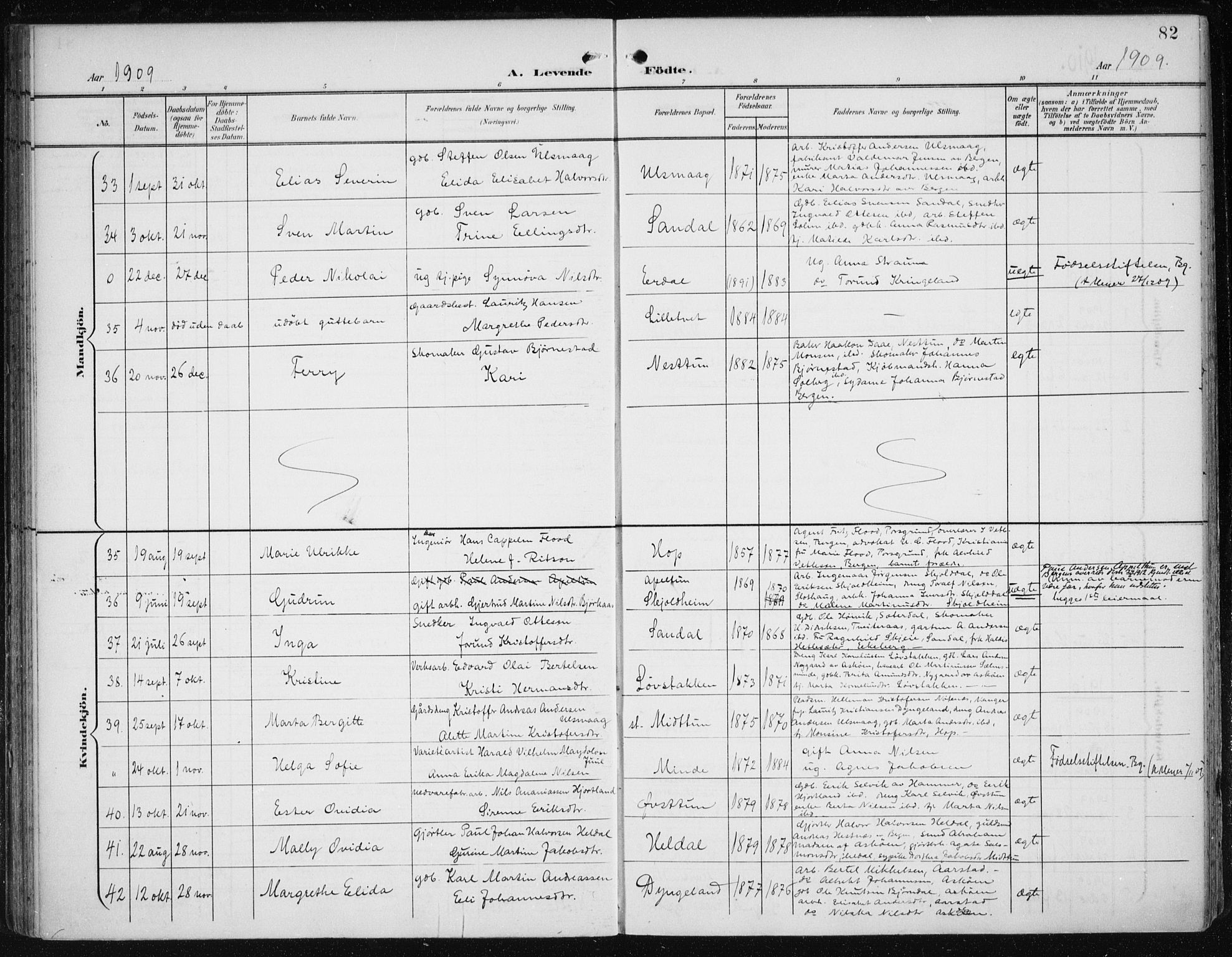 Fana Sokneprestembete, SAB/A-75101/H/Haa/Haai/L0003: Parish register (official) no. I 3, 1900-1912, p. 82
