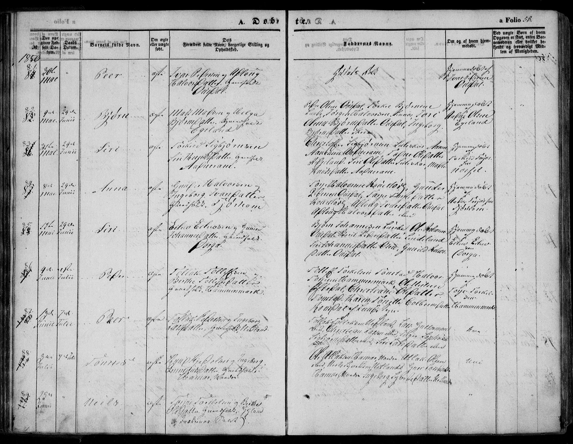 Bakke sokneprestkontor, AV/SAK-1111-0002/F/Fa/Faa/L0005: Parish register (official) no. A 5, 1847-1855, p. 58