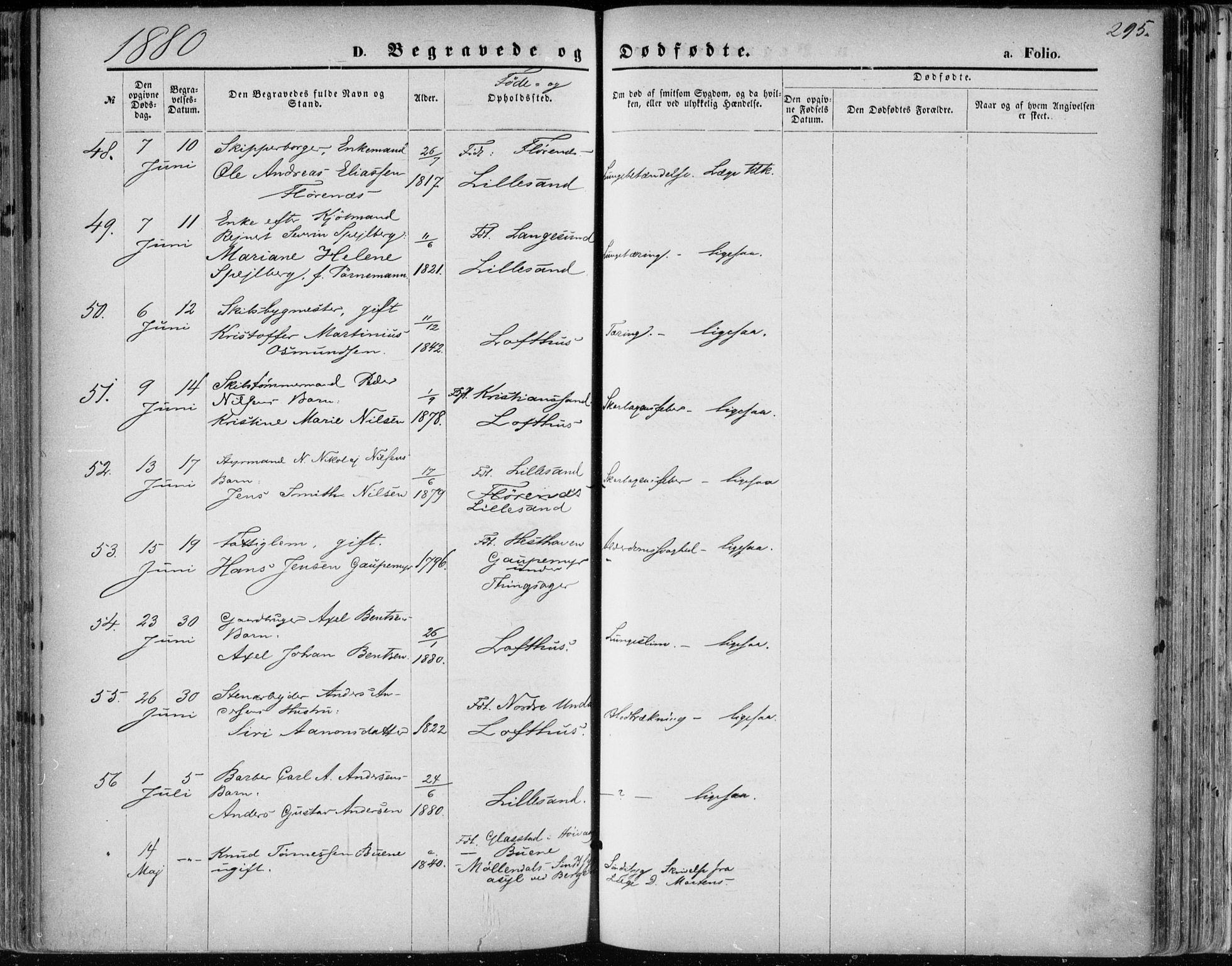 Vestre Moland sokneprestkontor, AV/SAK-1111-0046/F/Fa/Fab/L0008: Parish register (official) no. A 8, 1873-1883, p. 295